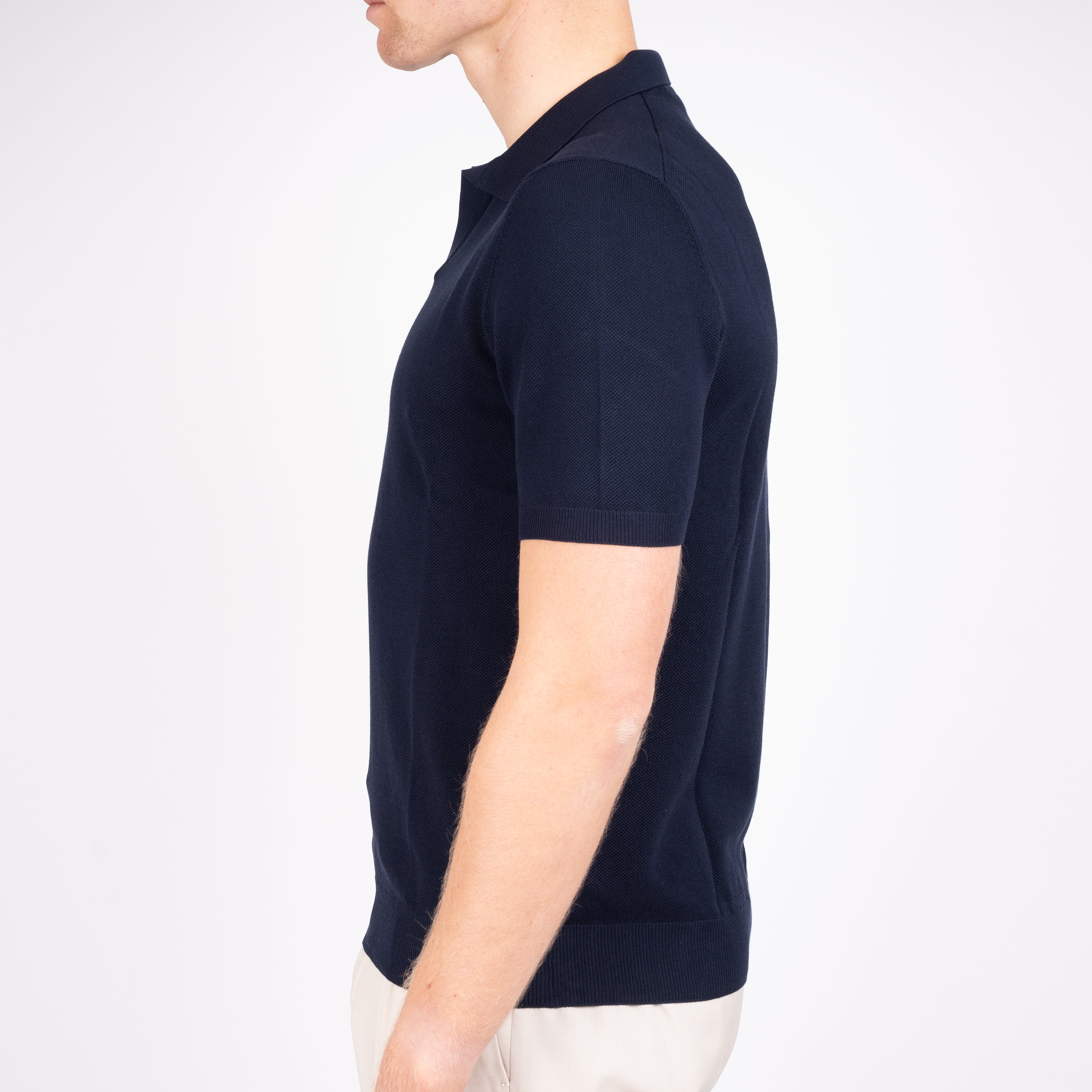 Gran Sasso Polo Buttonless Kraag Donkerblauw | Fresh Cotton