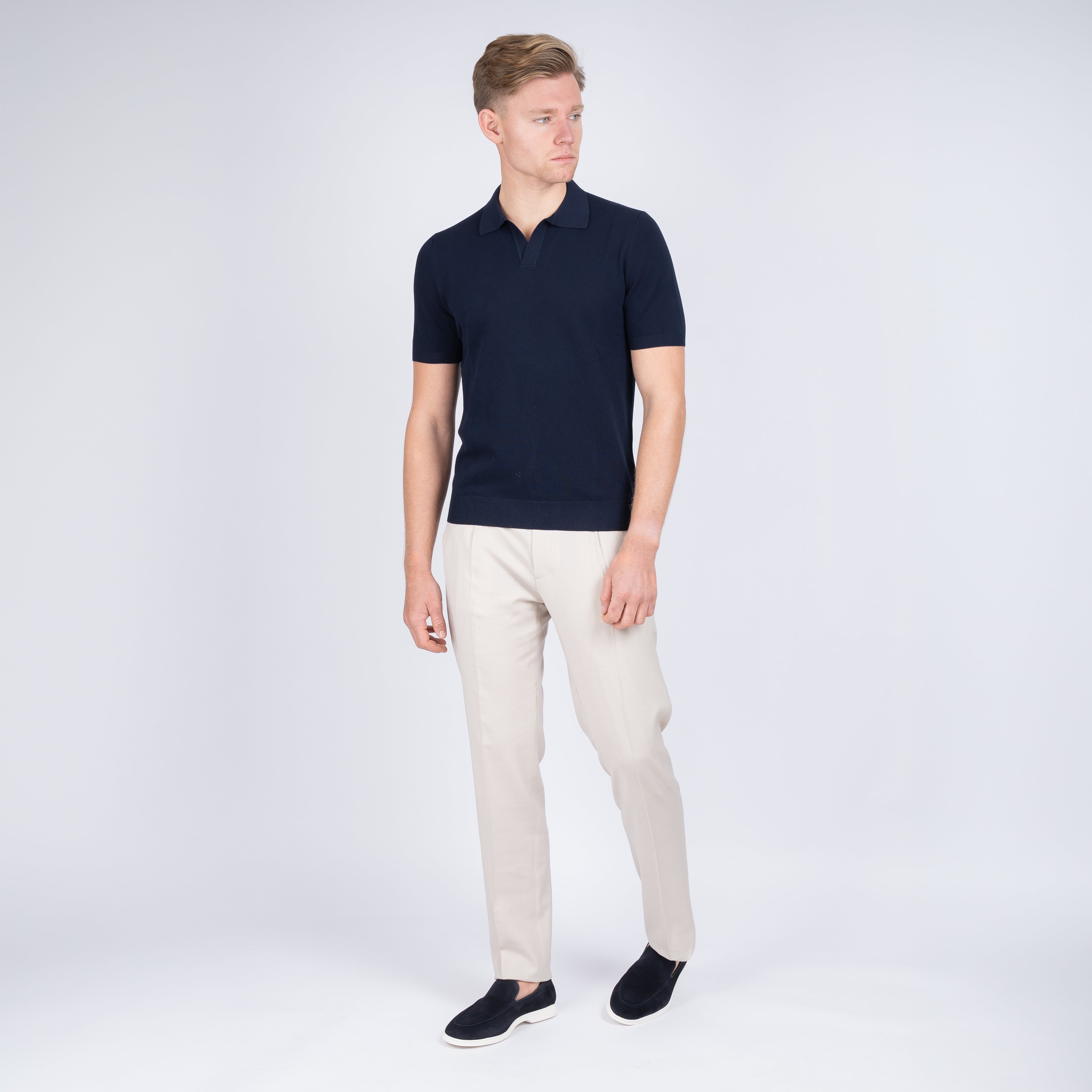 Gran Sasso Polo Buttonless Kraag Donkerblauw | Fresh Cotton