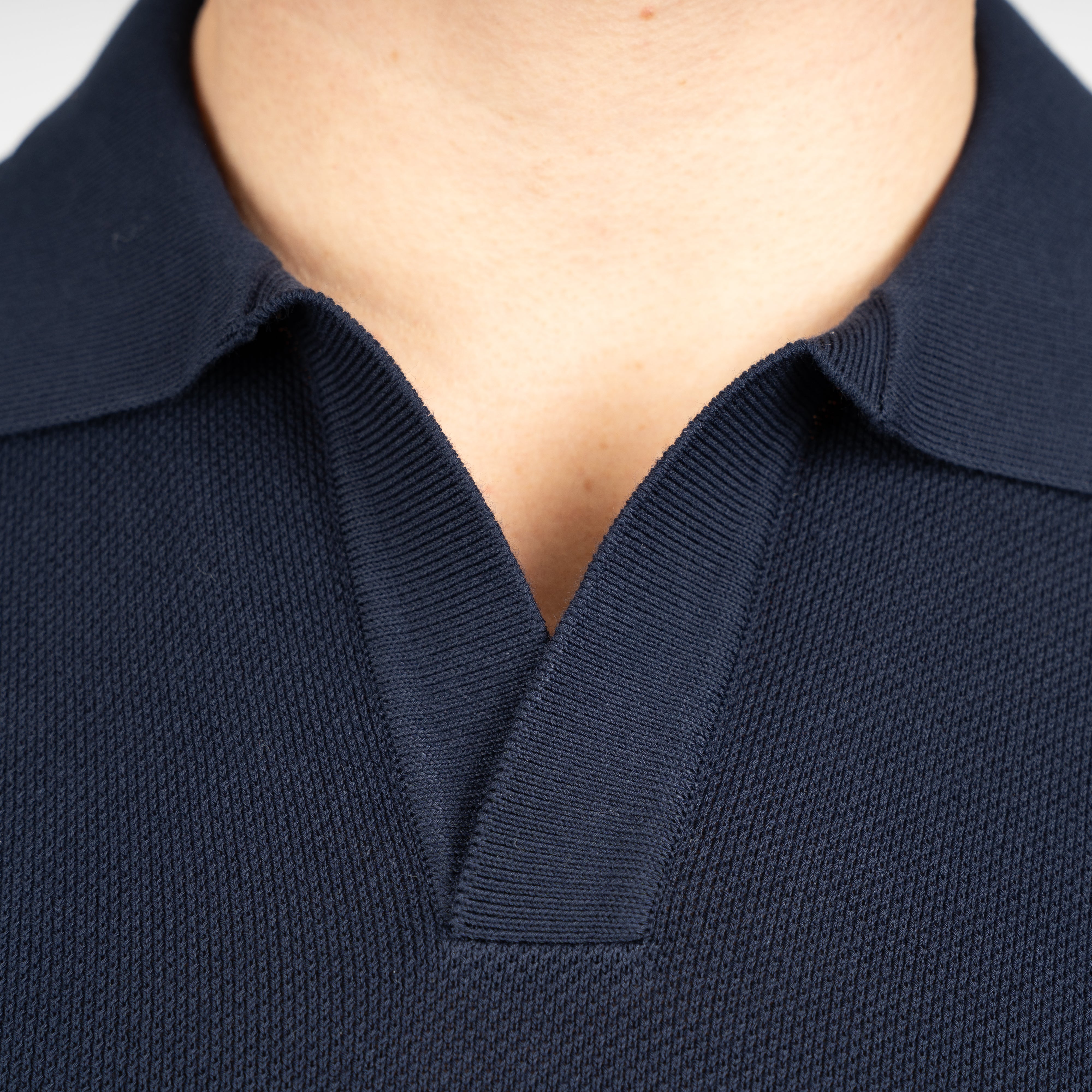 Gran Sasso Polo Buttonless Kraag Donkerblauw | Fresh Cotton