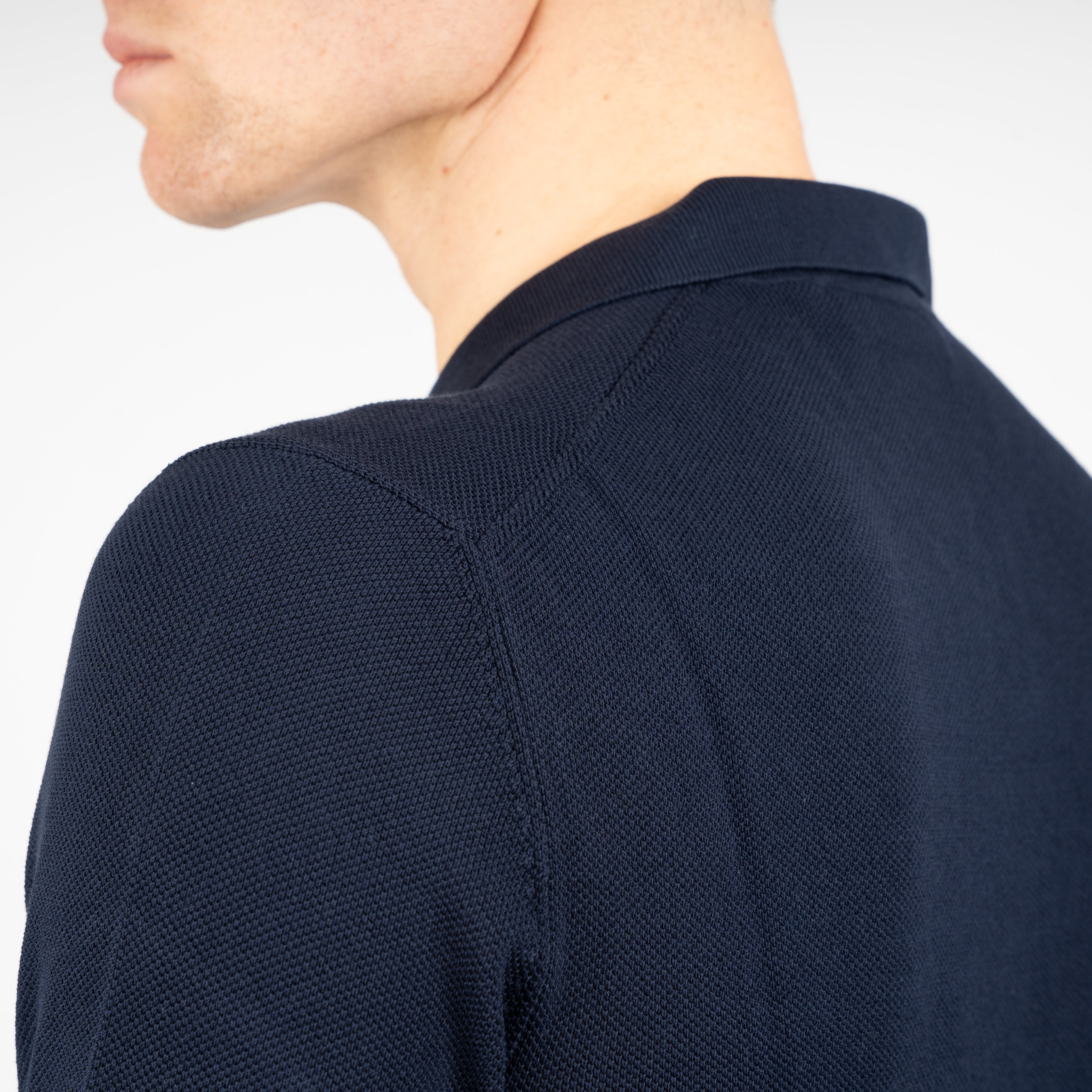 Gran Sasso Polo Buttonless Kraag Donkerblauw | Fresh Cotton