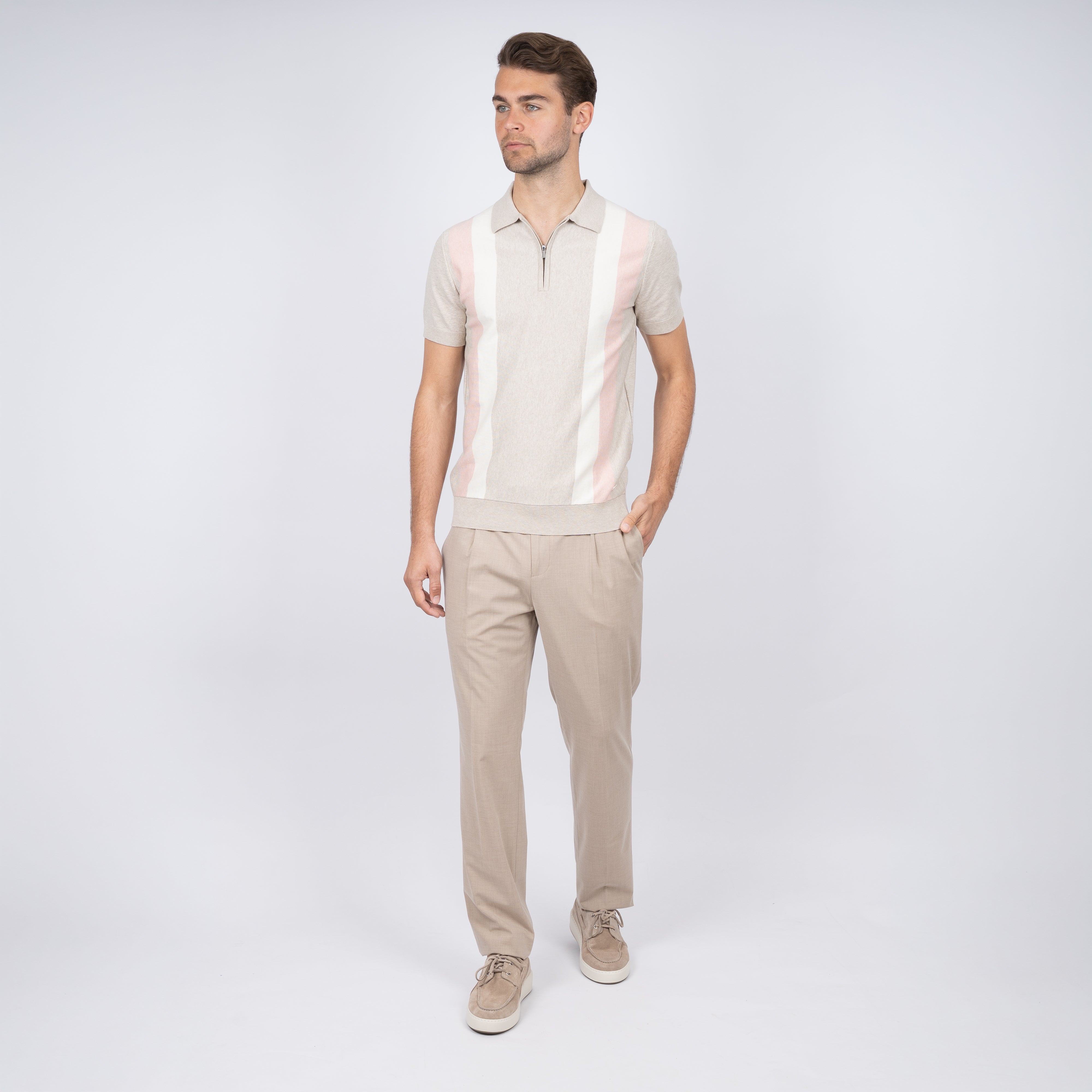 SEVEN DIALS Polo met Rits Zand / Roze | Fry