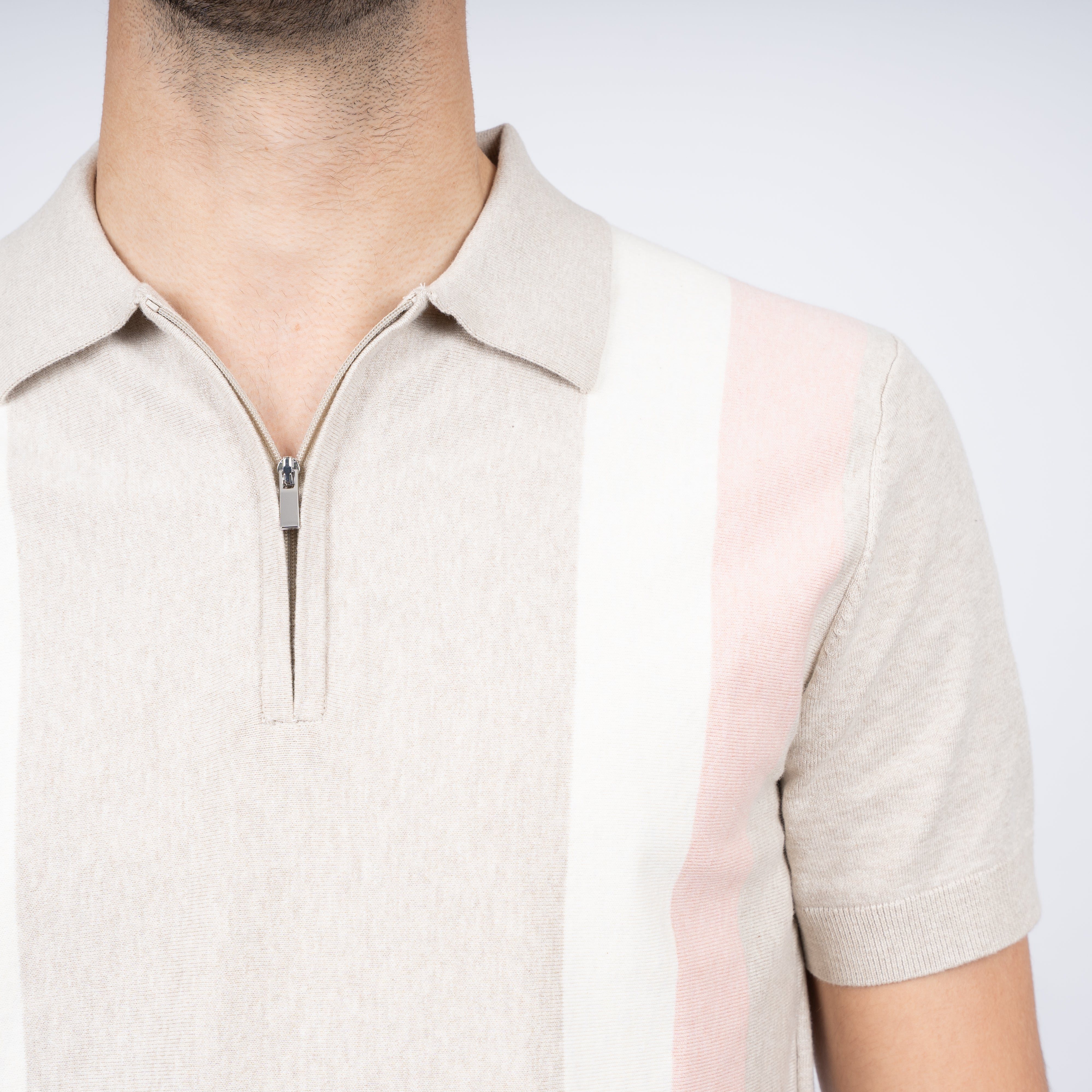 SEVEN DIALS Polo met Rits Zand / Roze | Fry