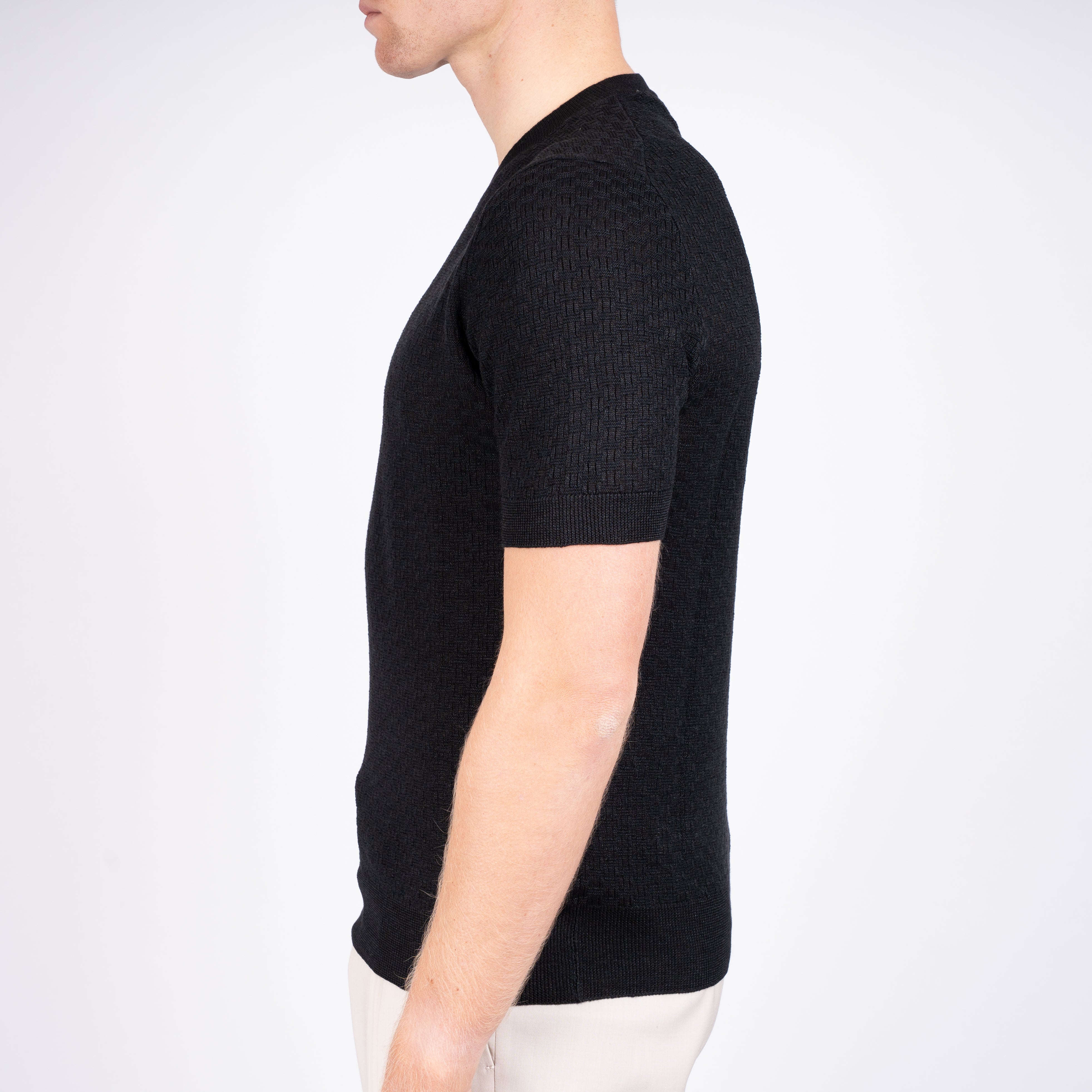 Gran Sasso Gebreid T-Shirt Zwart | Linnen & Cotton