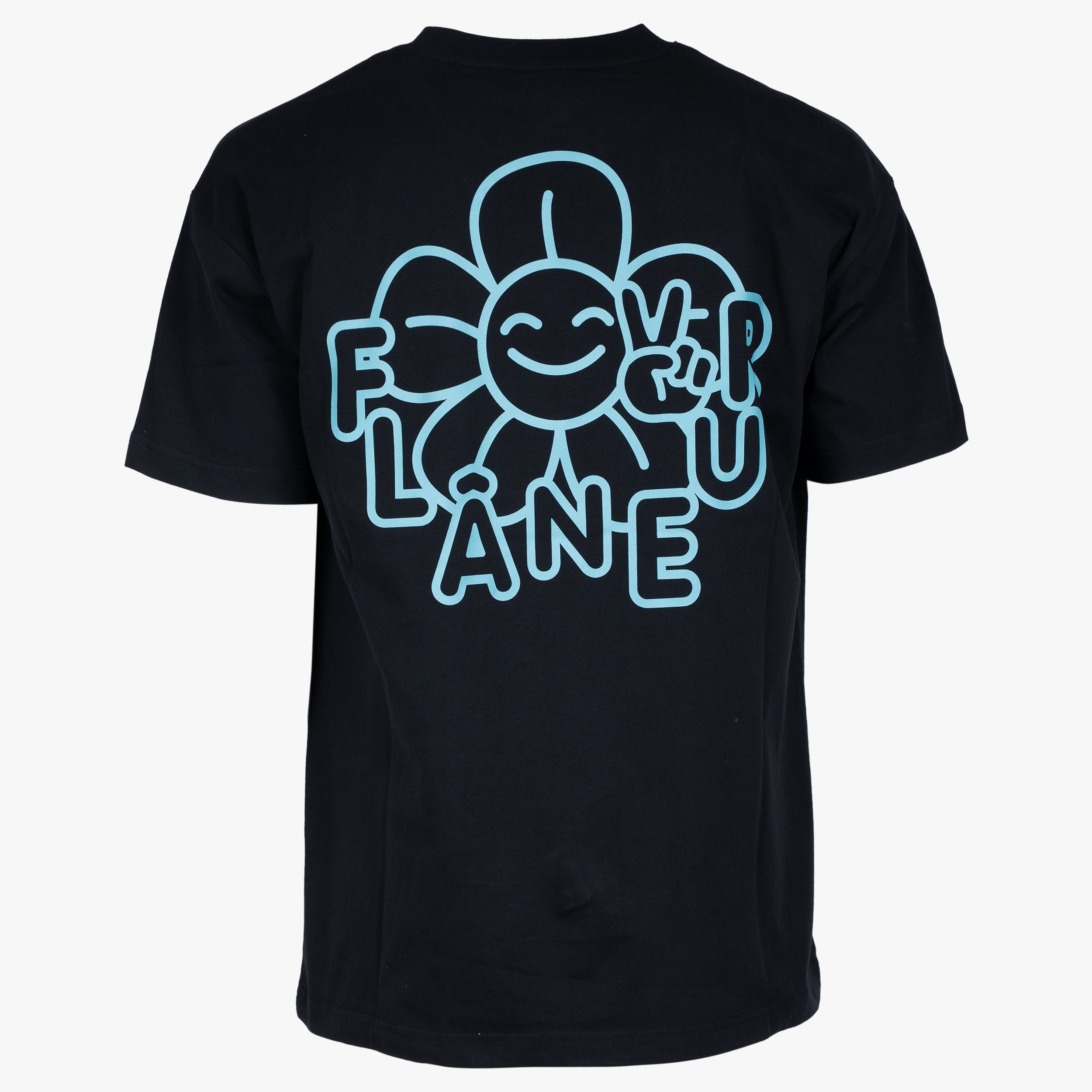Flaneur T-Shirt Backprint Zwart | Happy Flower