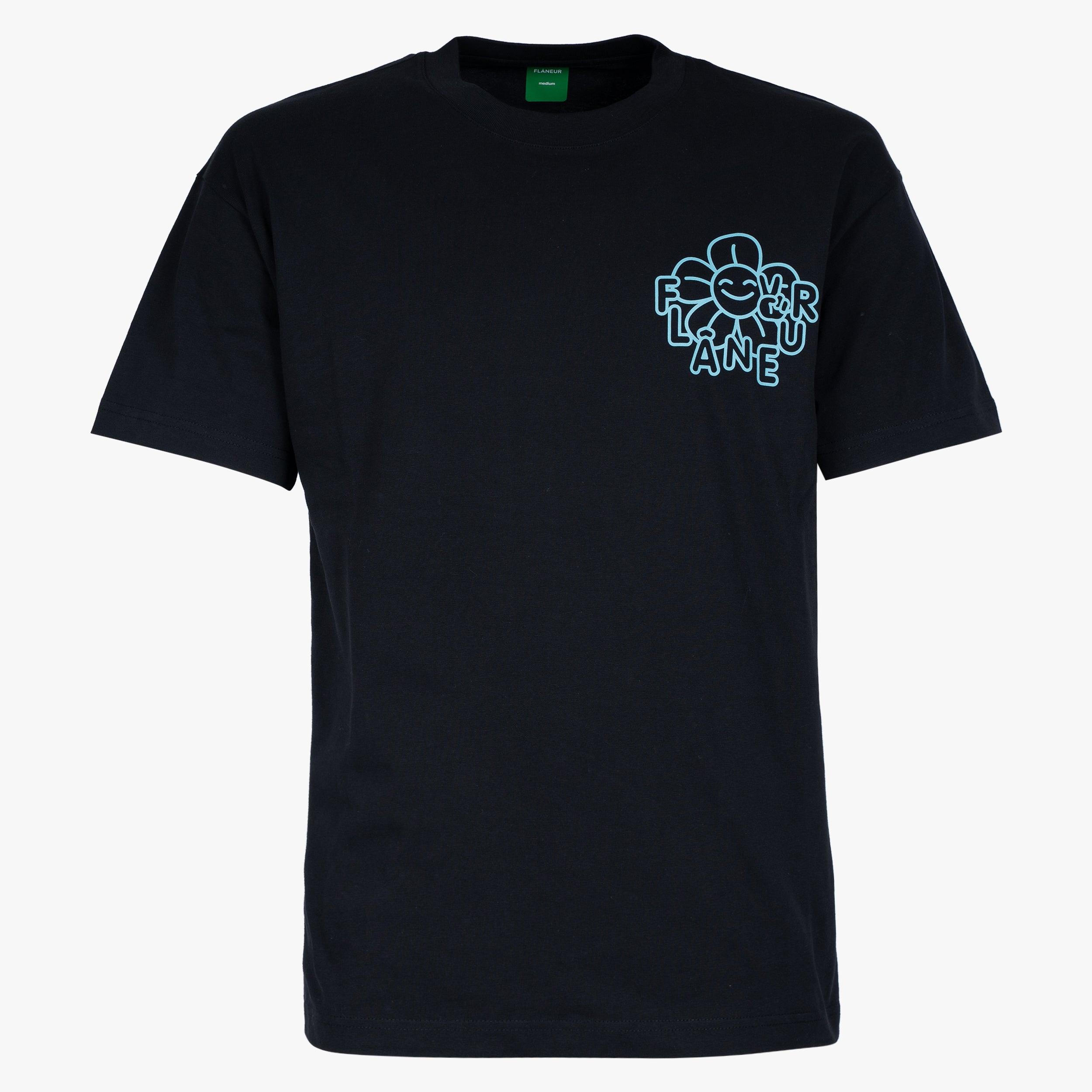 Flaneur T-Shirt Backprint Zwart | Happy Flower