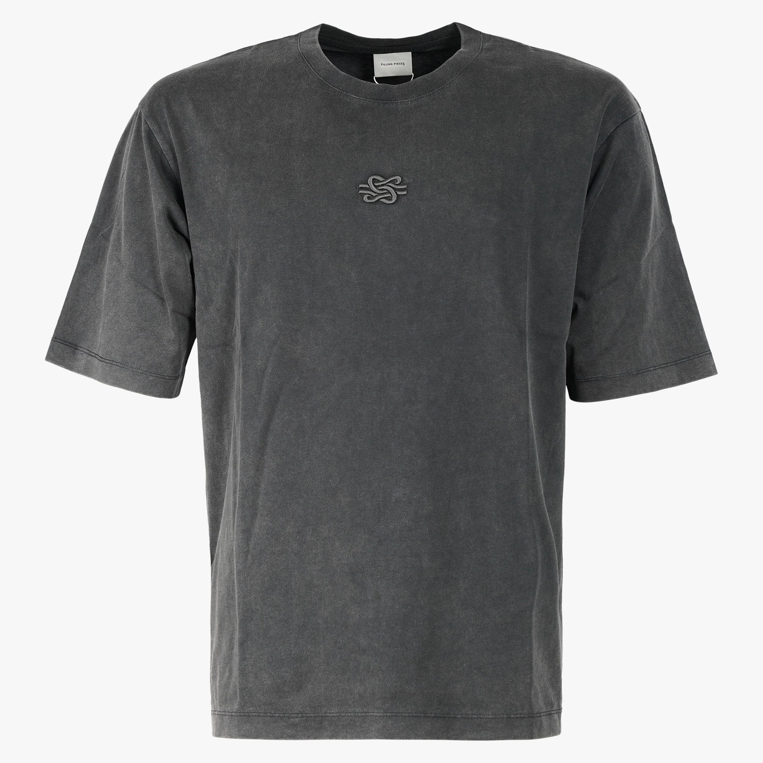 Filling Pieces T-Shirt Verwassen Zwart | Boxy Embroidered