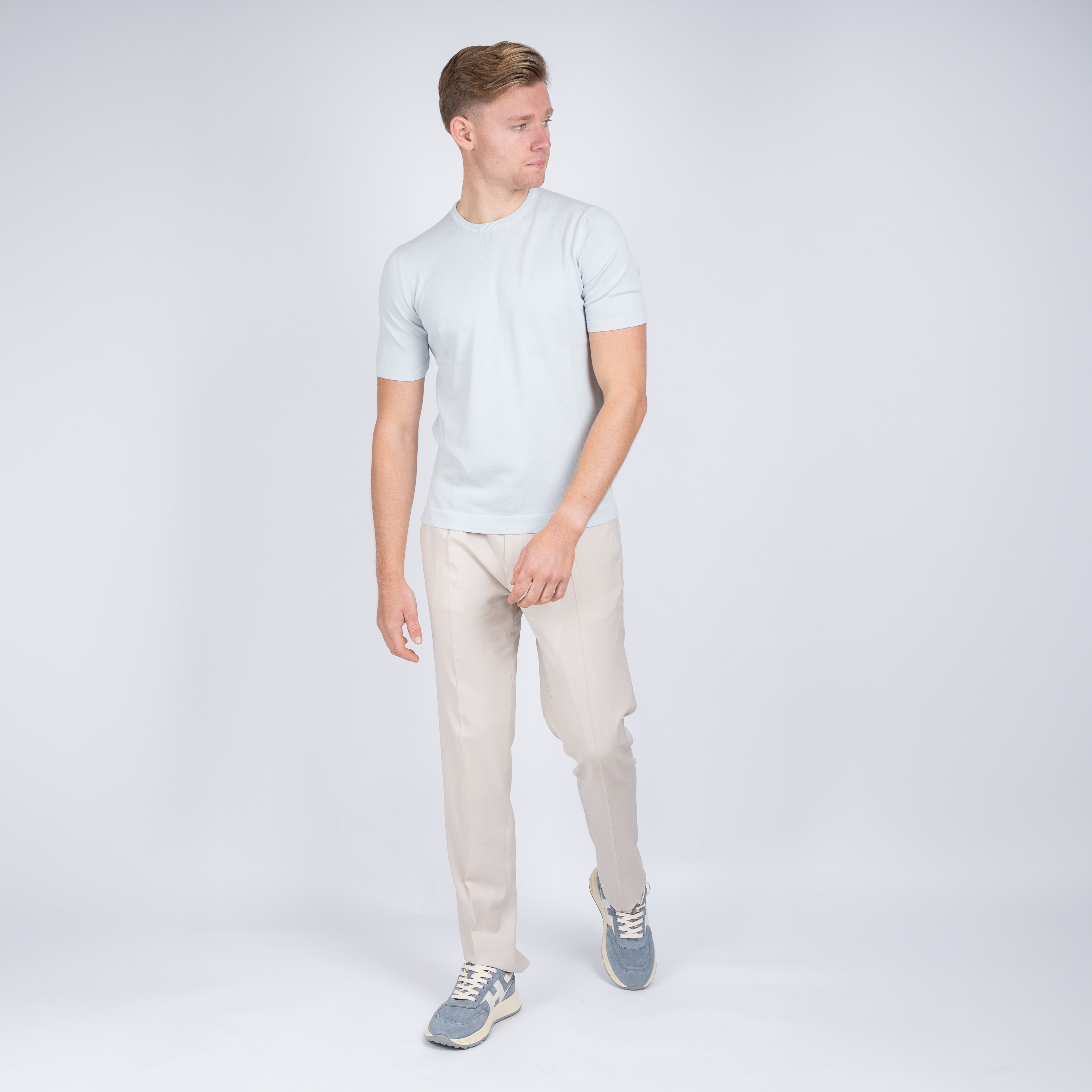 Gran Sasso Gebreid T-Shirt Lichtgrijs | Egyptian Cotton