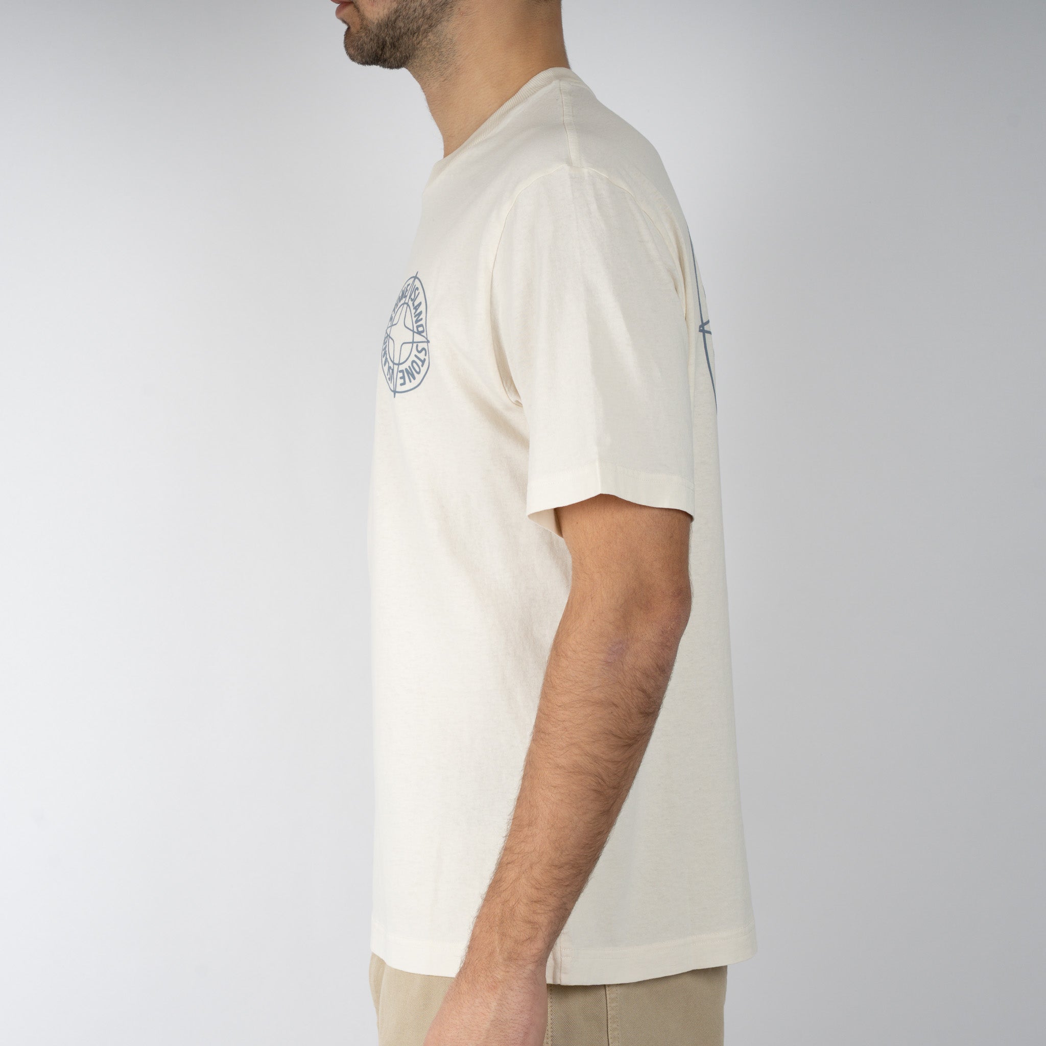 Stone Island T-Shirt Backprint Crème | Outline Compass