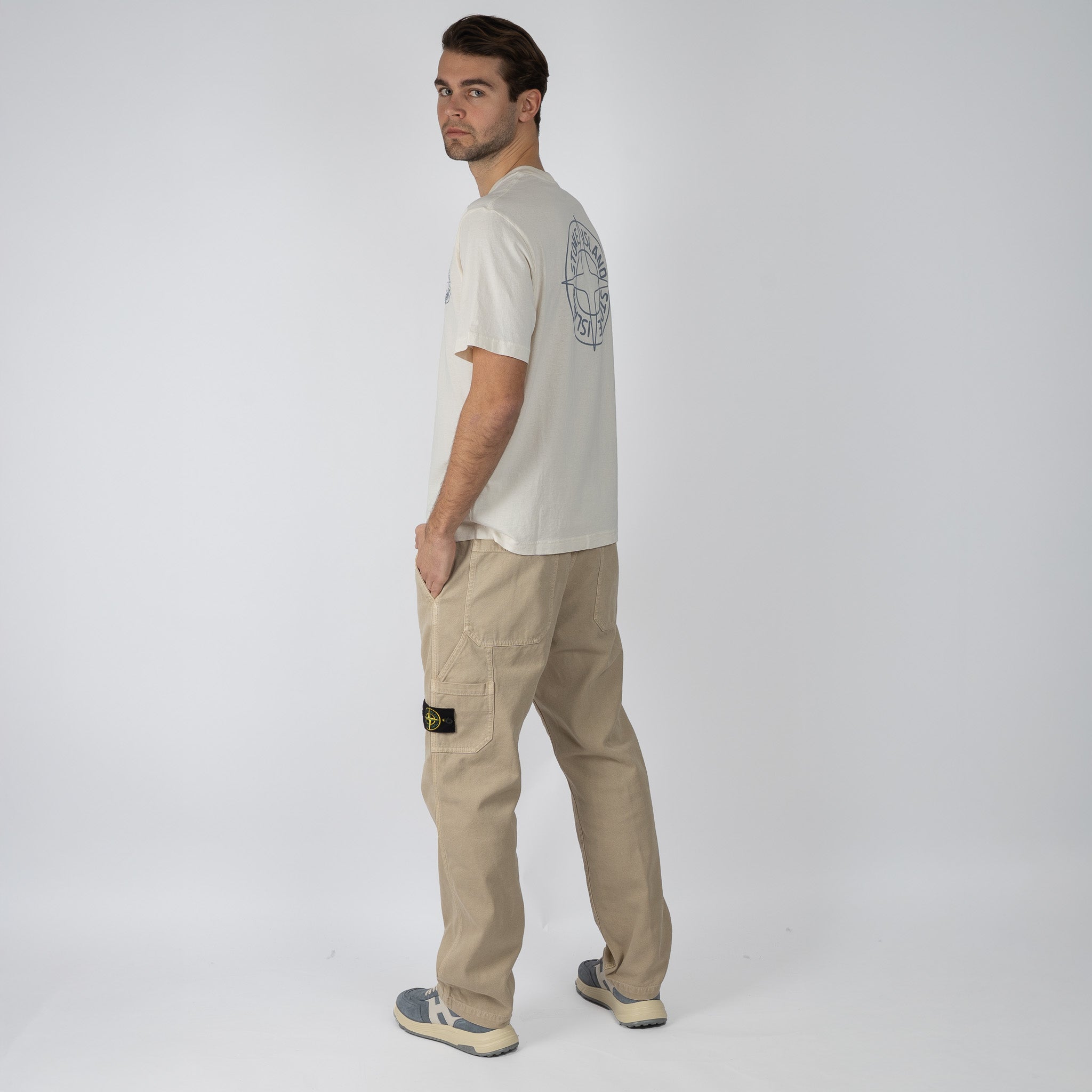 Stone Island T-Shirt Backprint Crème | Outline Compass