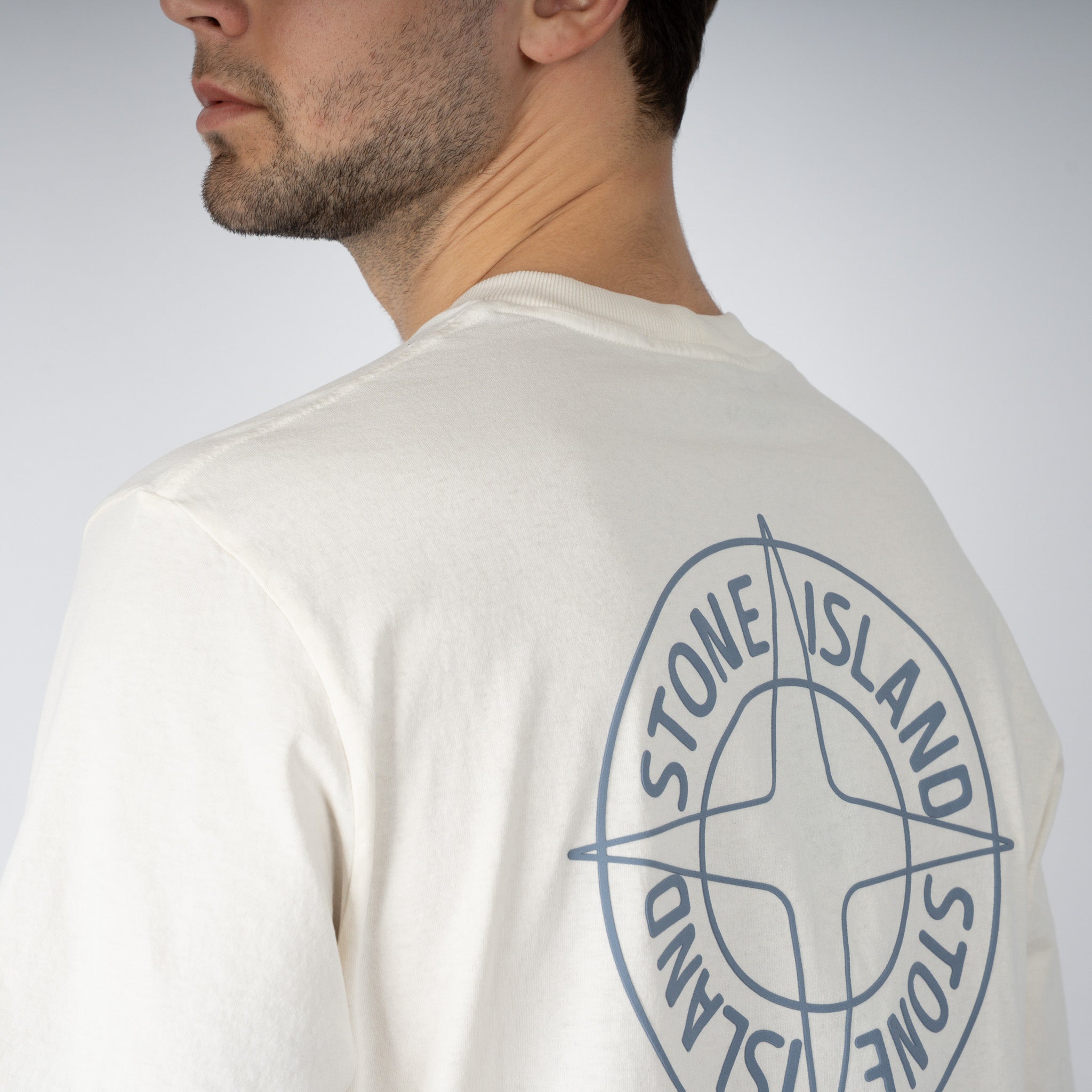 Stone Island T-Shirt Backprint Crème | Outline Compass