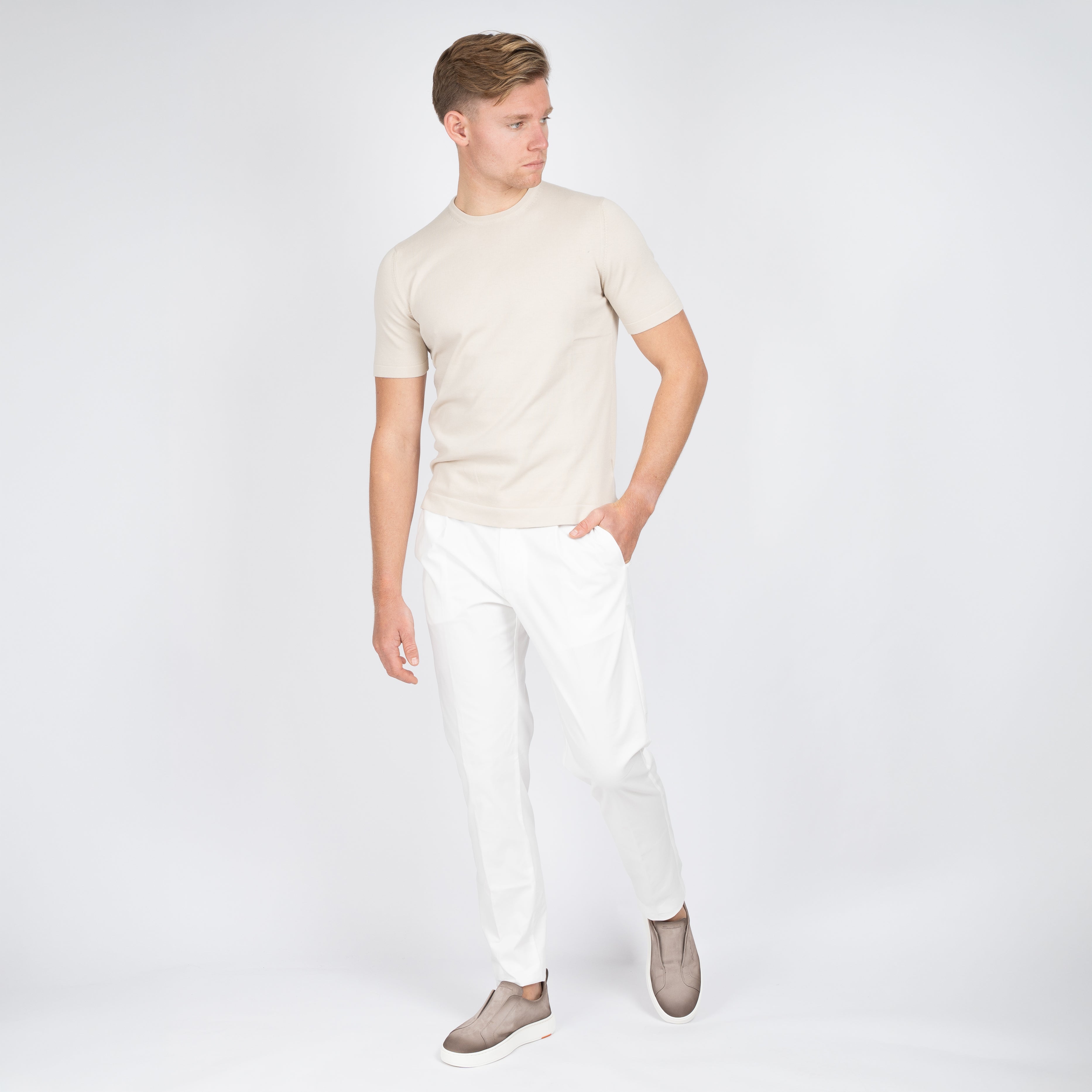 Gran Sasso Gebreid T-Shirt Beige | Egyptian Cotton