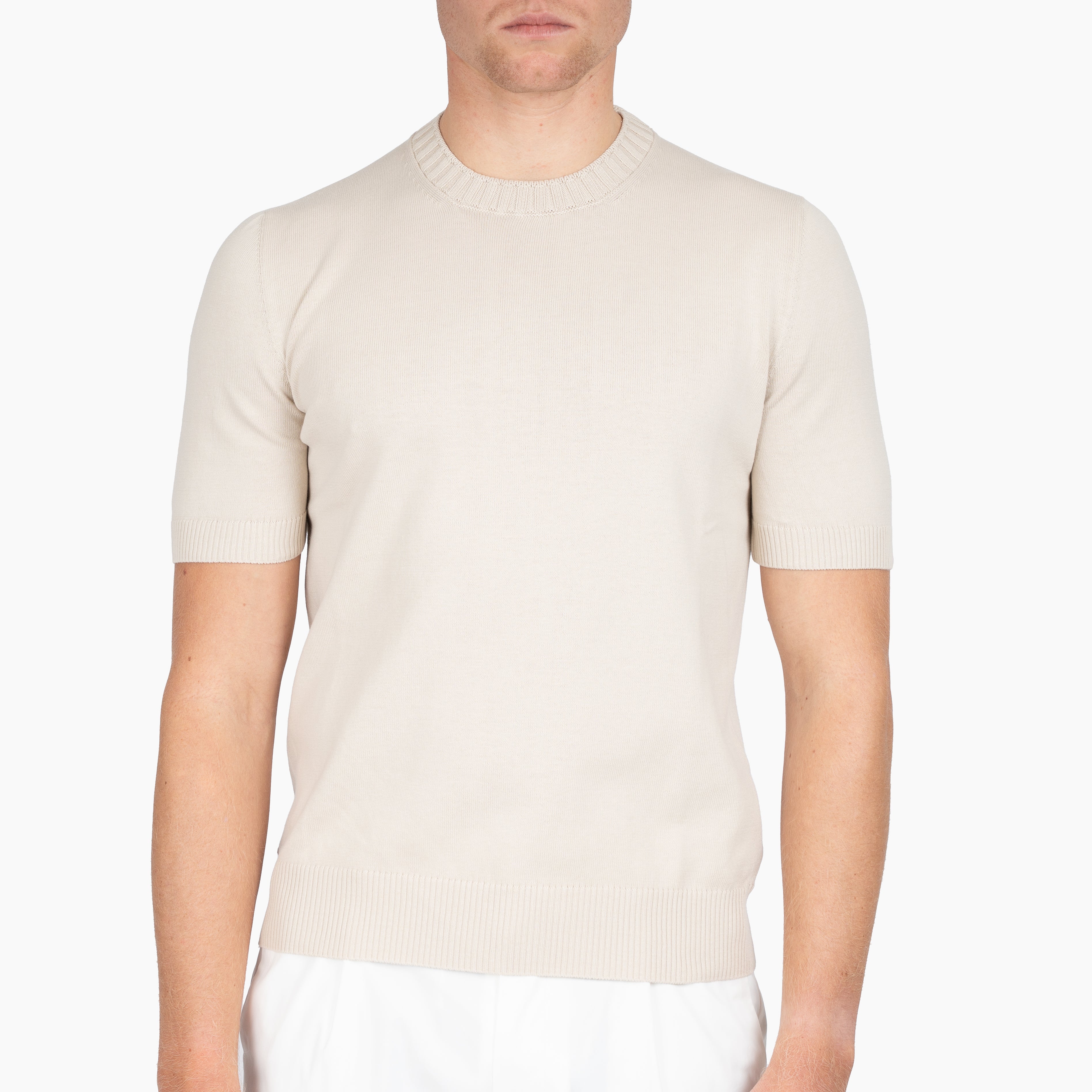 Gran Sasso Gebreid T-Shirt Beige | Egyptian Cotton