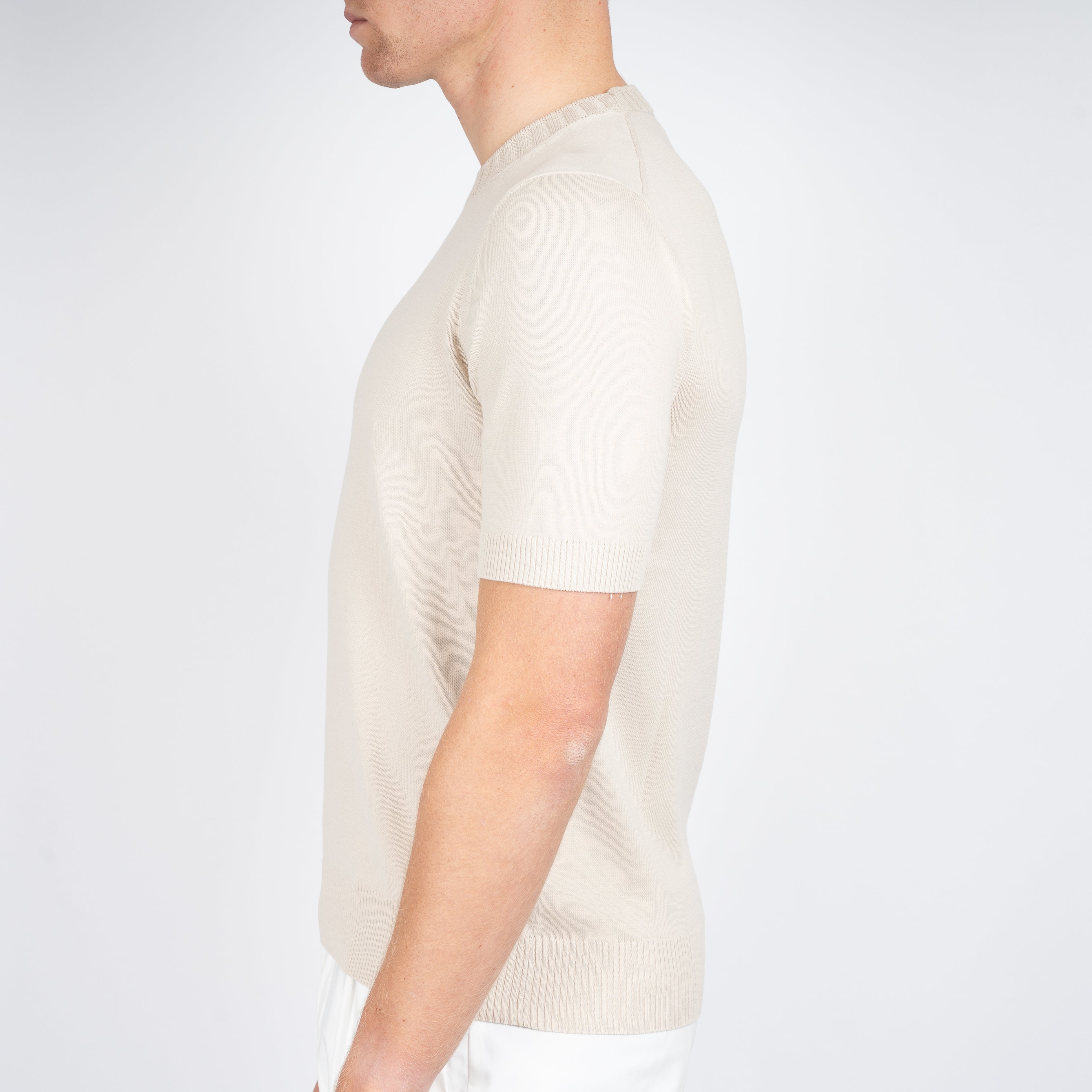 Gran Sasso Gebreid T-Shirt Beige | Egyptian Cotton
