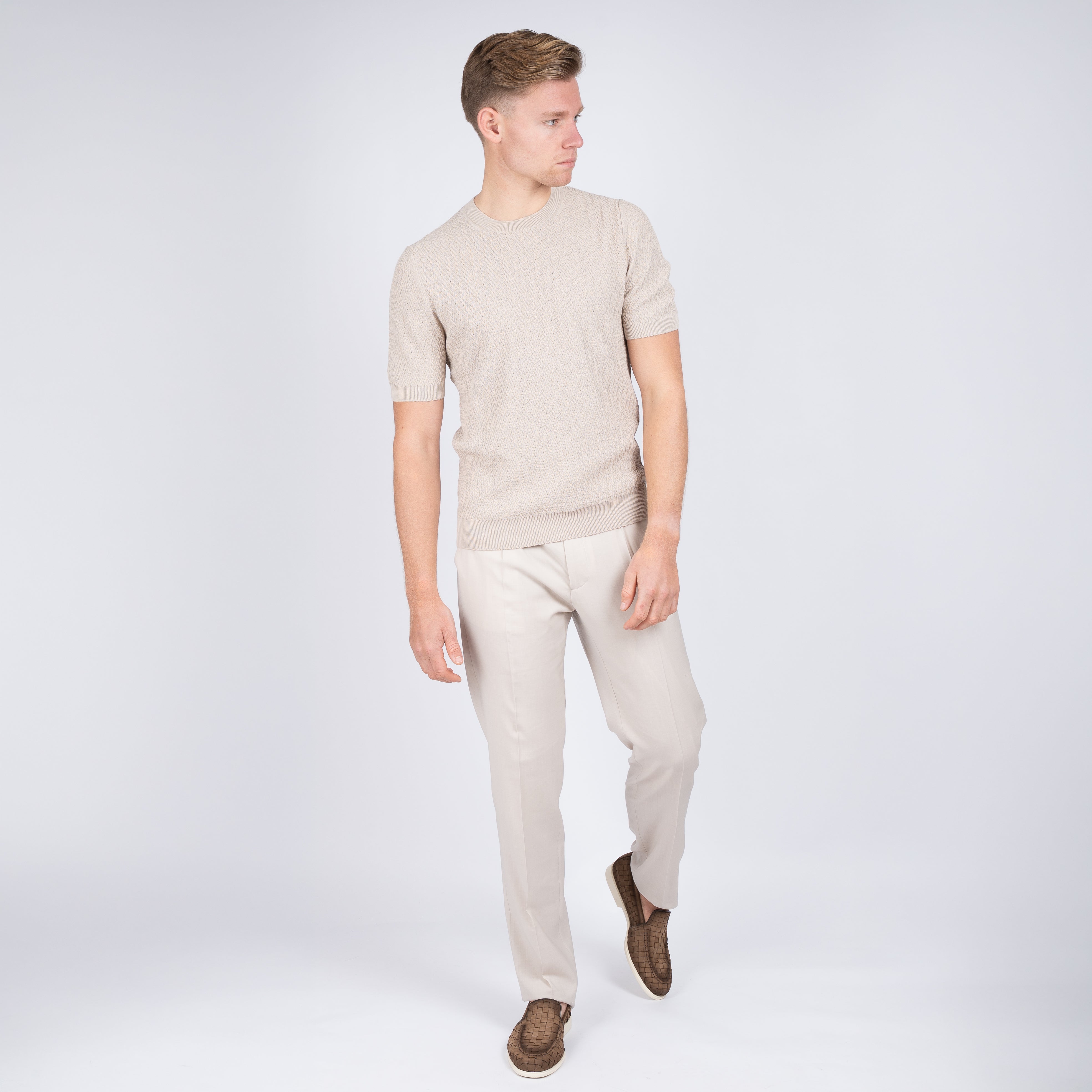 Gran Sasso Gebreid T-Shirt Beige | Fresh Cotton