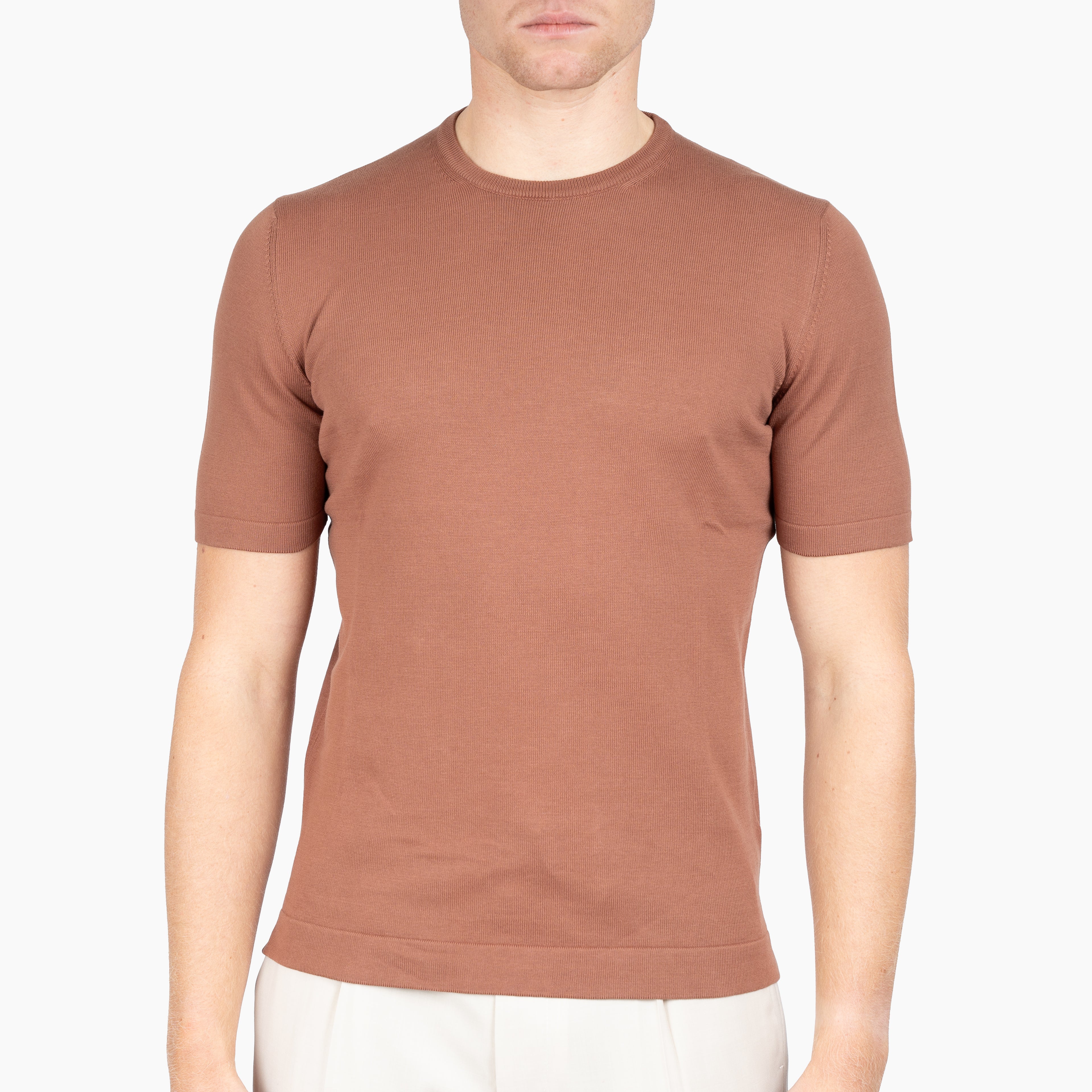 Gran Sasso Gebreid T-Shirt Roestbruin | Egyptian Cotton
