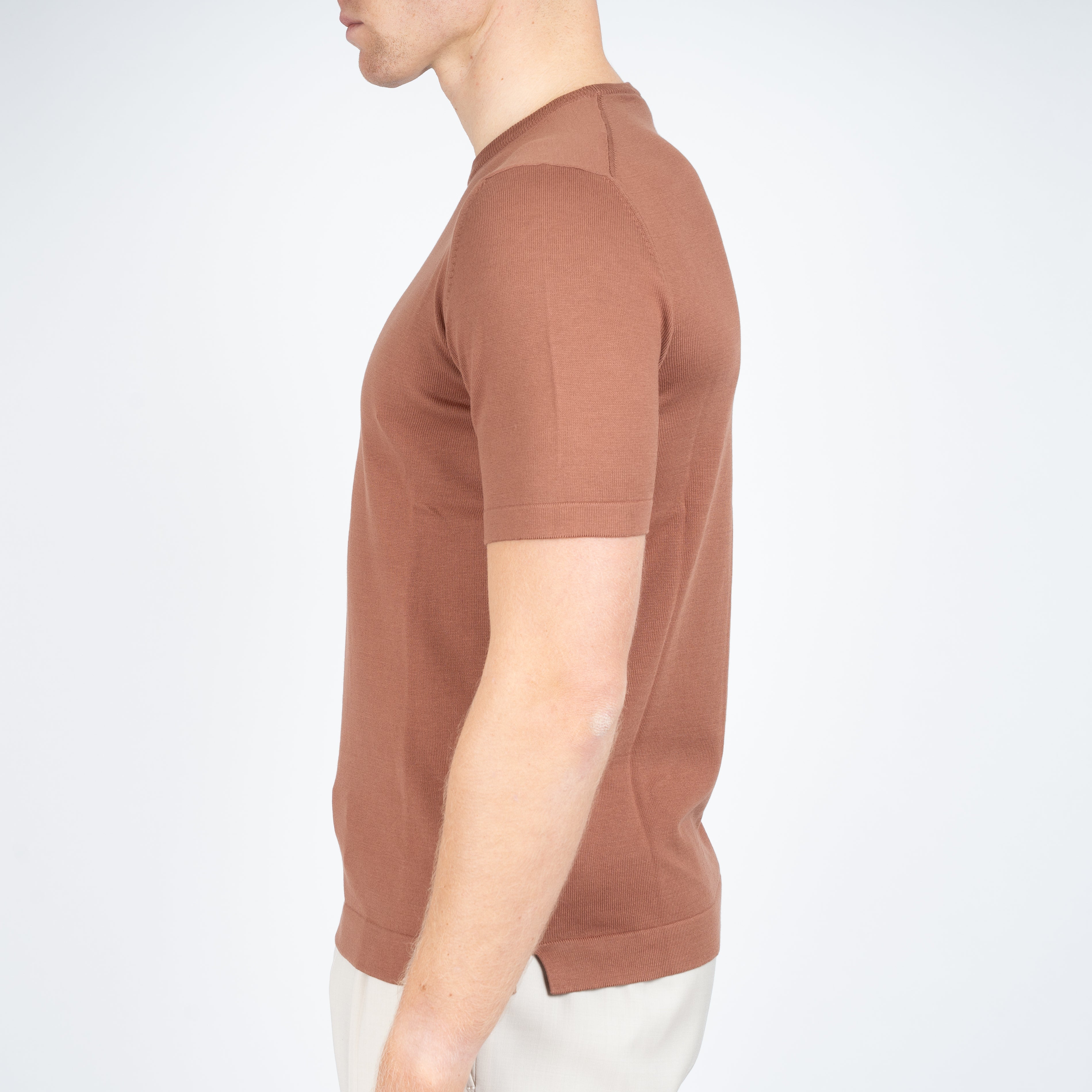 Gran Sasso Gebreid T-Shirt Roestbruin | Egyptian Cotton