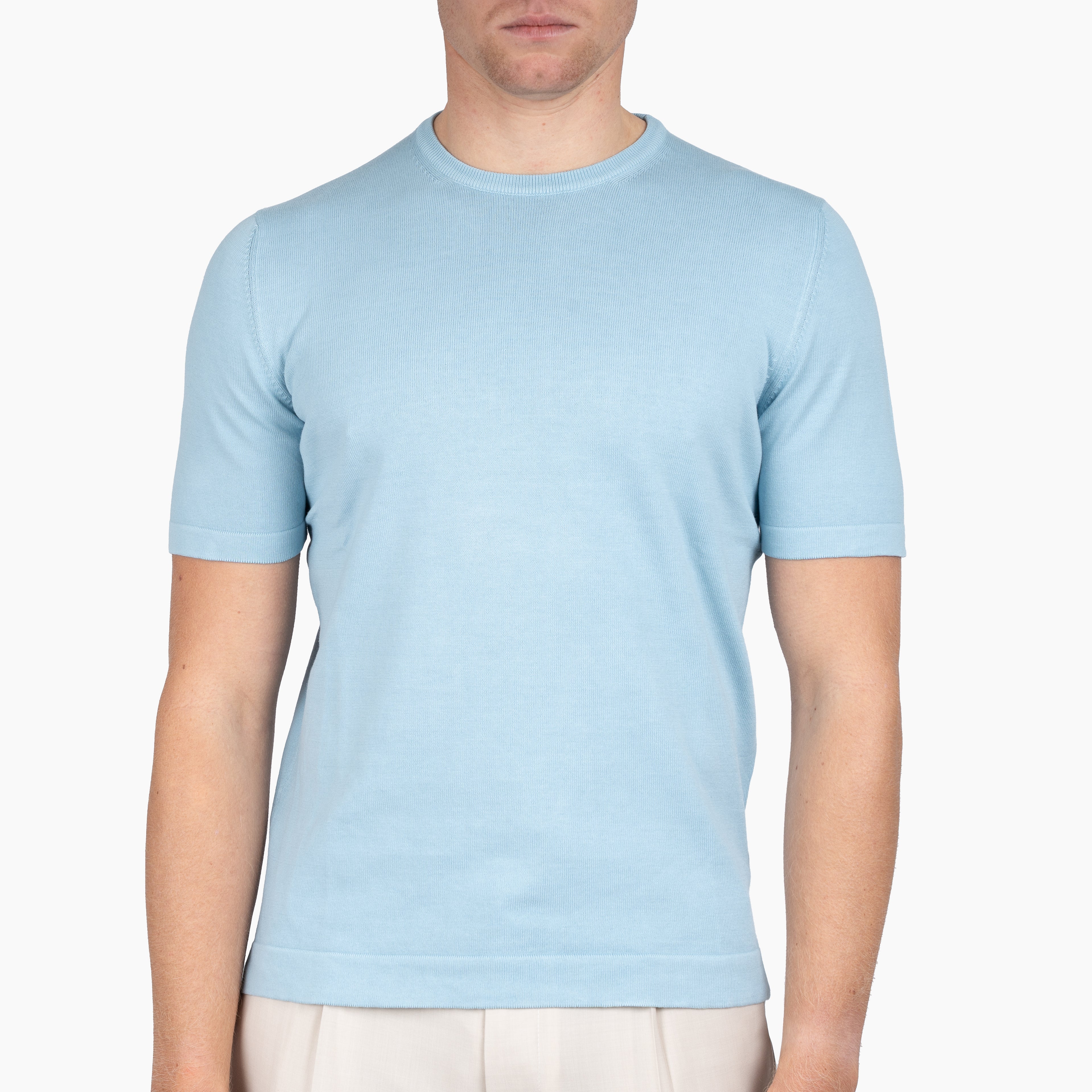 Gran Sasso Gebreid T-Shirt Lichtblauw | Egyptian Cotton