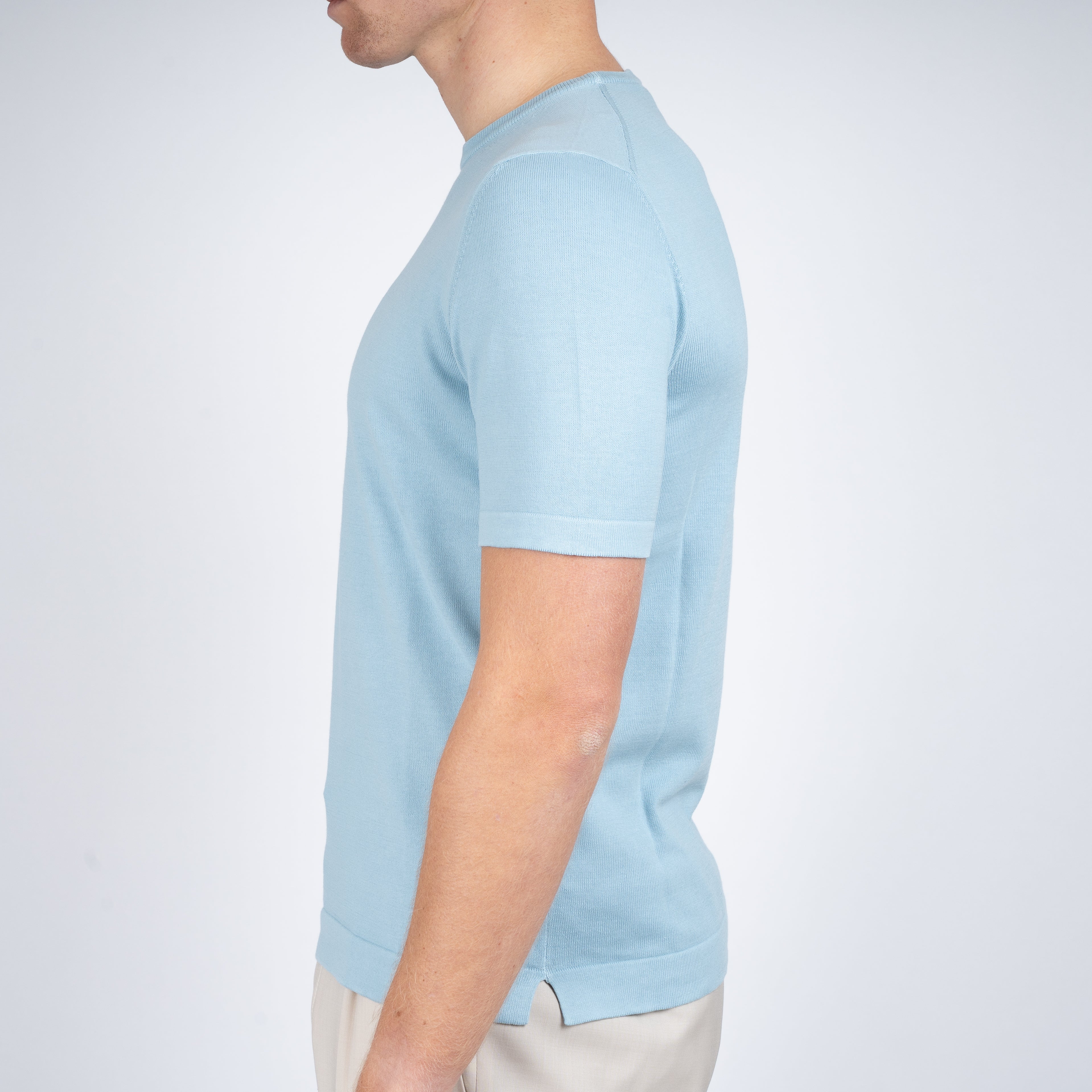 Gran Sasso Gebreid T-Shirt Lichtblauw | Egyptian Cotton