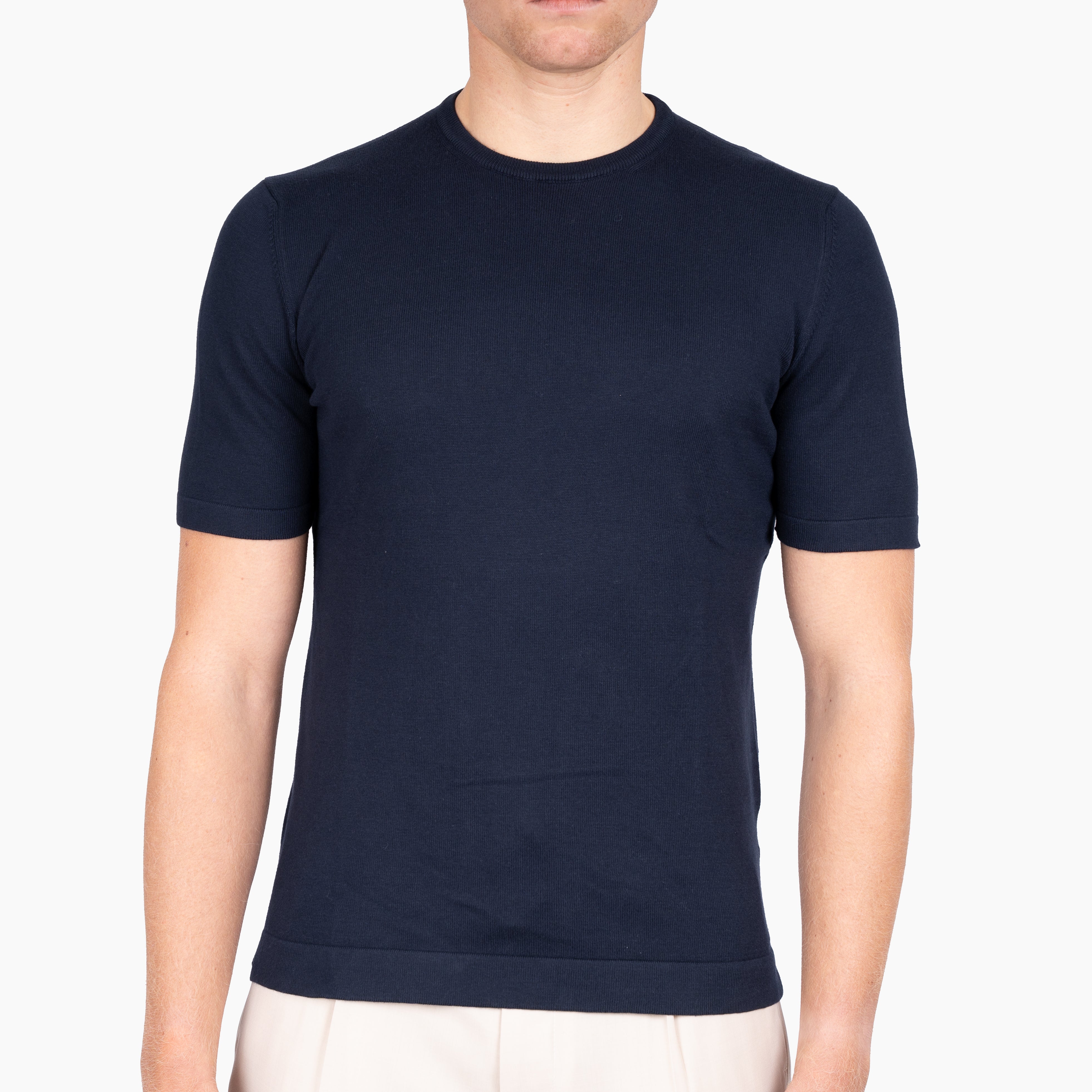 Gran Sasso Gebreid T-Shirt Donkerblauw | Egyptian Cotton