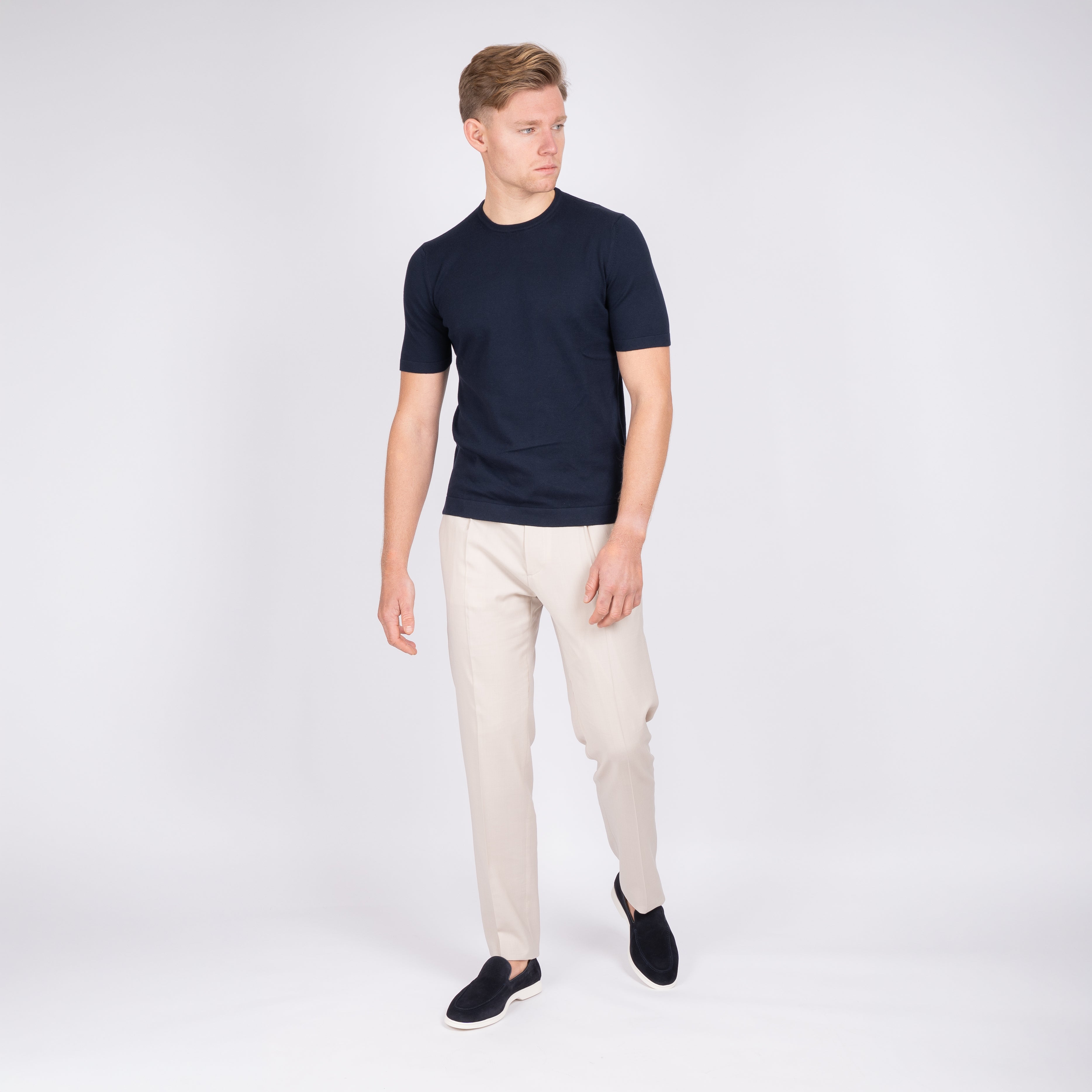 Gran Sasso Gebreid T-Shirt Donkerblauw | Egyptian Cotton