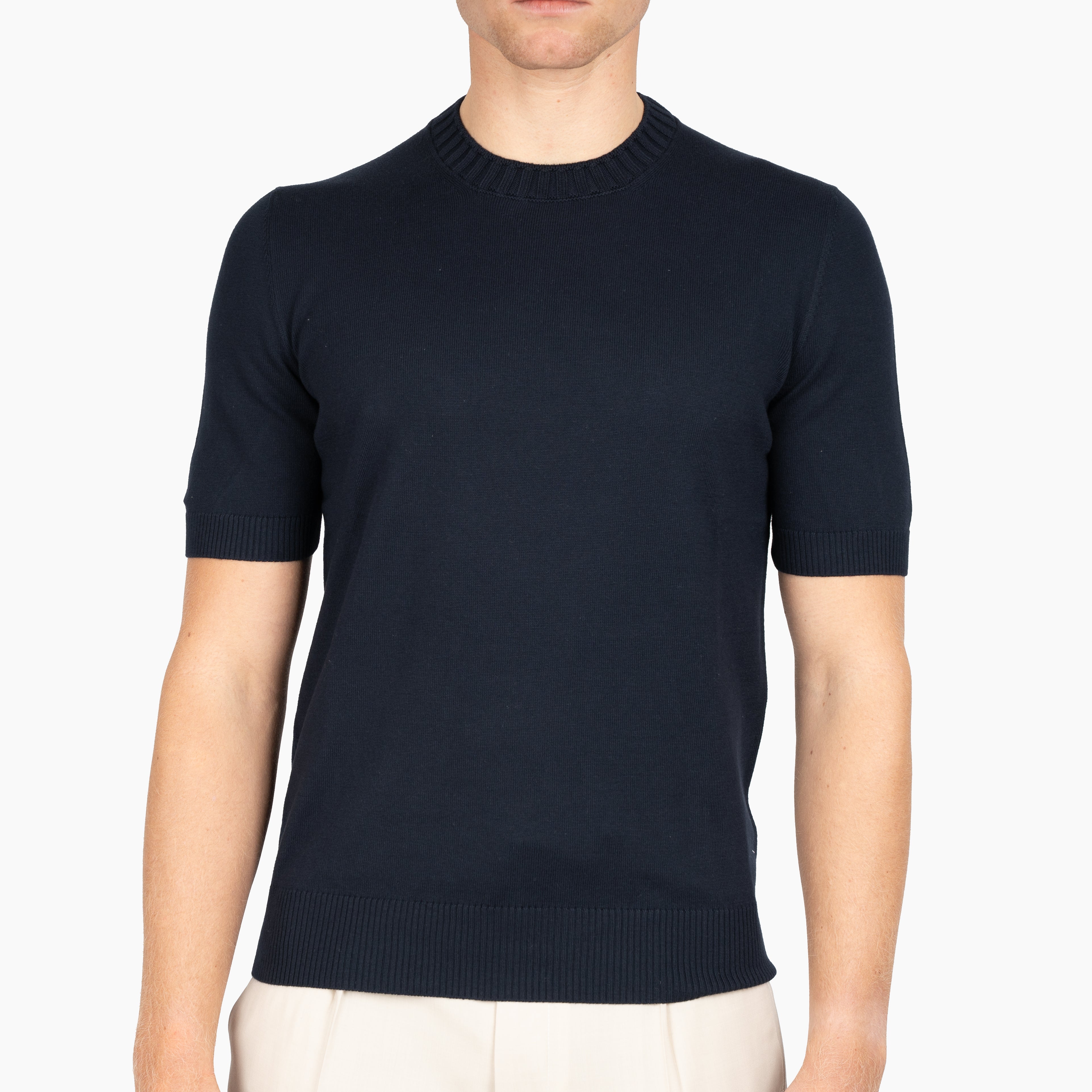 Gran Sasso Gebreid T-Shirt Donkerblauw | Egyptian Cotton