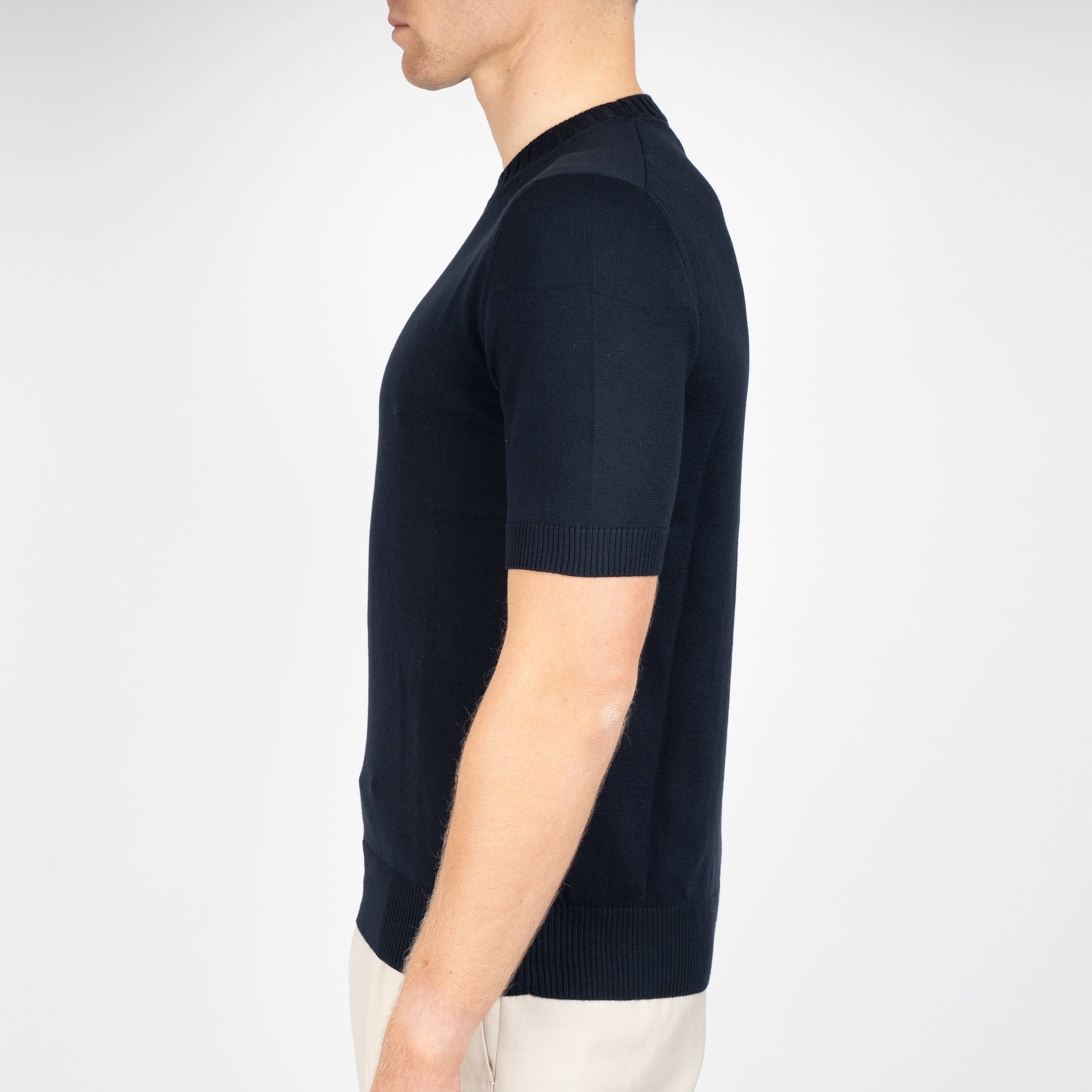 Gran Sasso Gebreid T-Shirt Donkerblauw | Egyptian Cotton