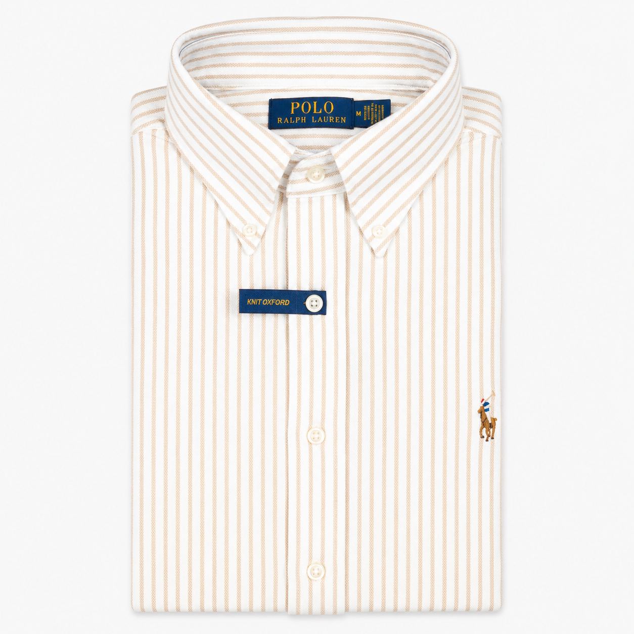 Ralph Lauren Overhemd Wit/Beige Streep | Knit Oxford