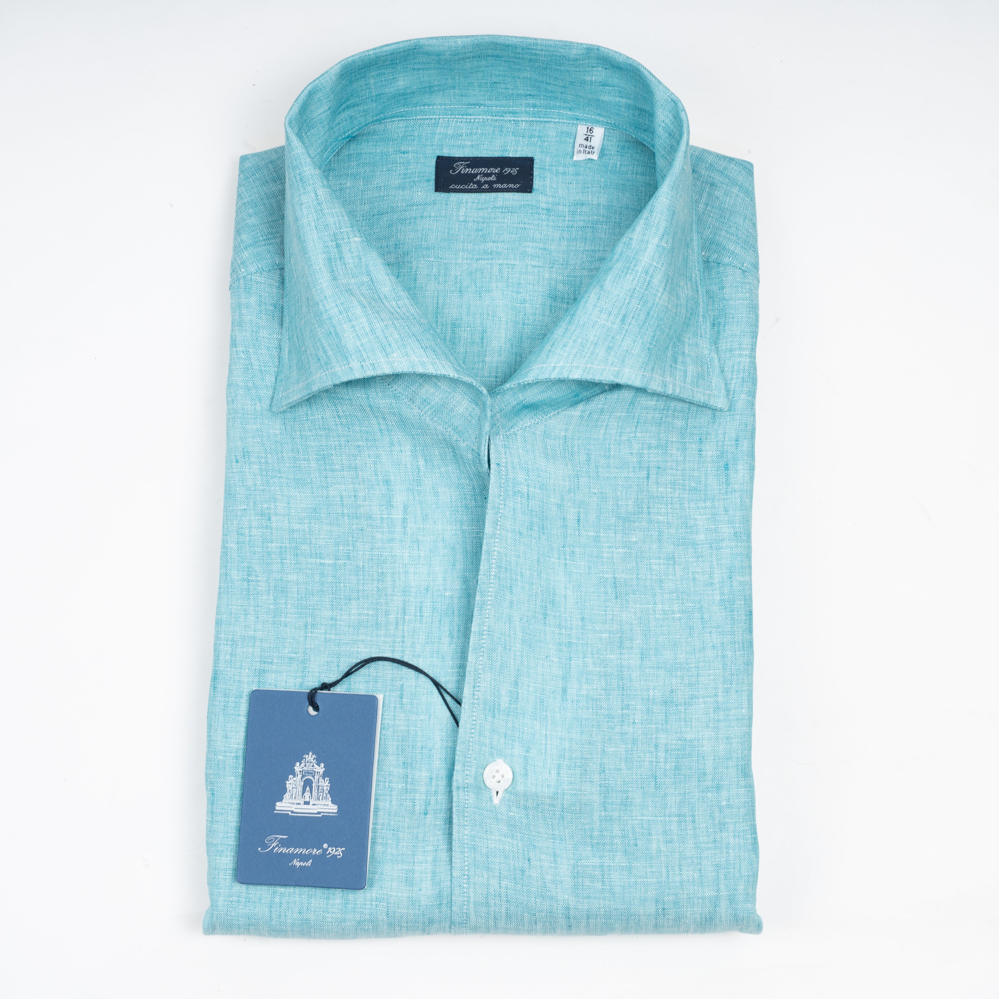 Finamore Linnen Overhemd Aqua Blauw | Ustica