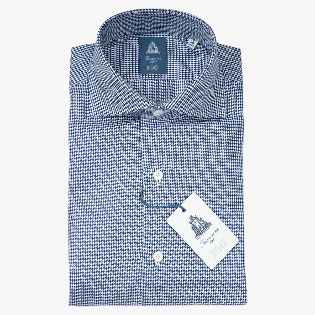 Finamore Overhemd Donkerblauw Pied-de-poule