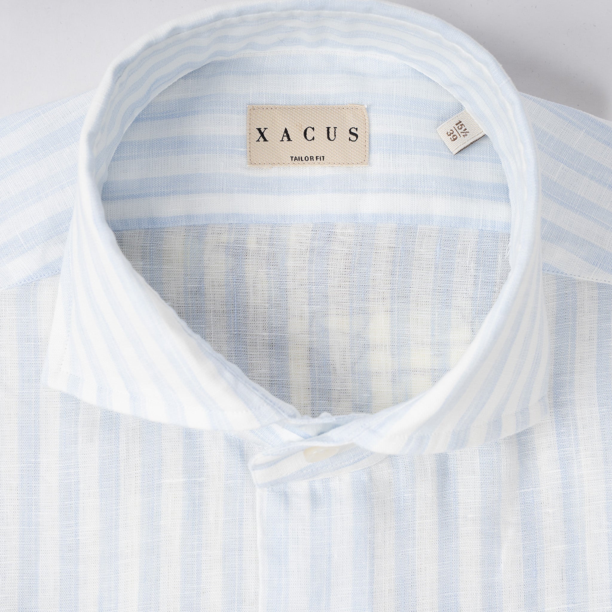 Xacus Linnen Overhemd Lichtblauw Brede Streep | Washed