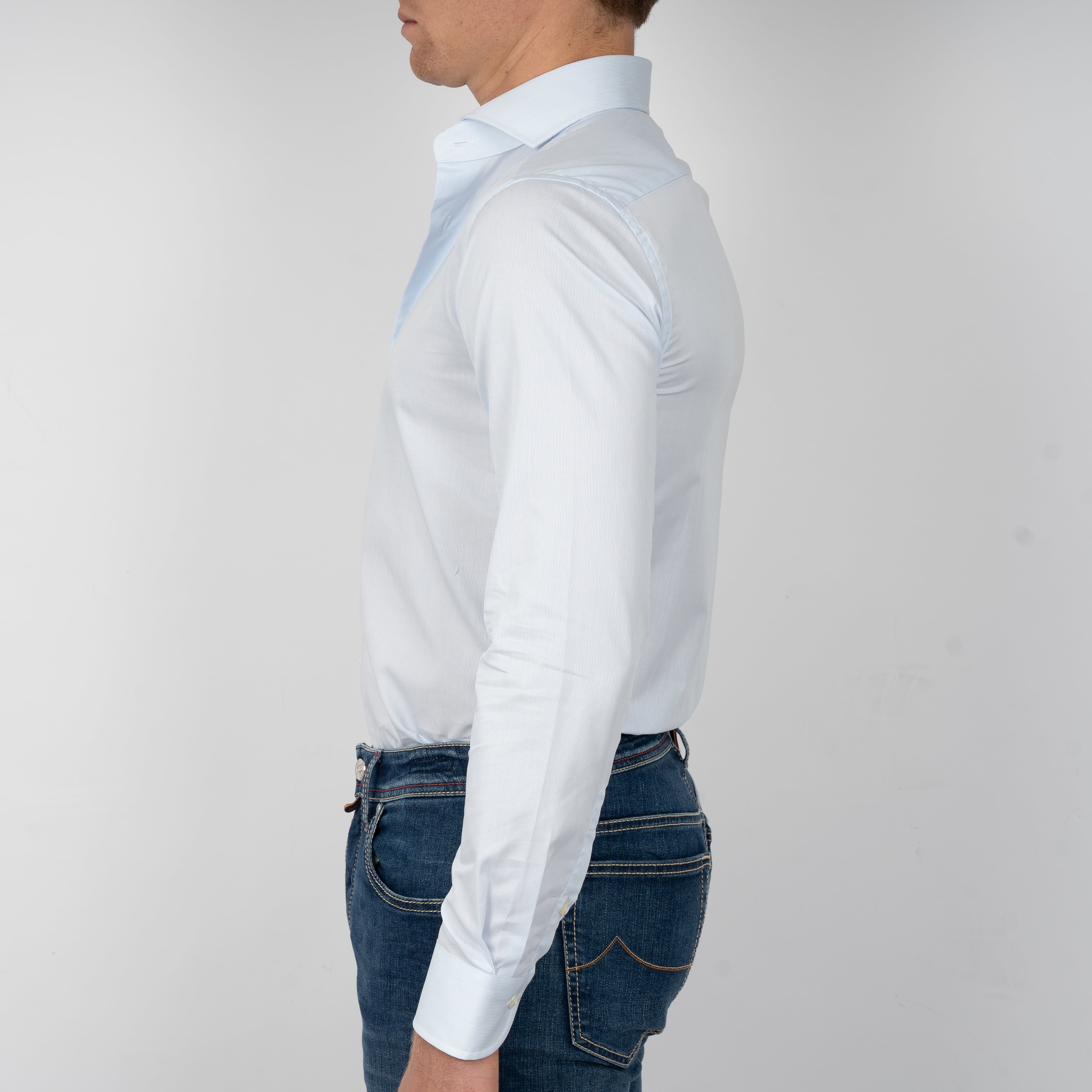 Xacus Overhemd Lichtblauw Fijne Streep | Travel Shirt