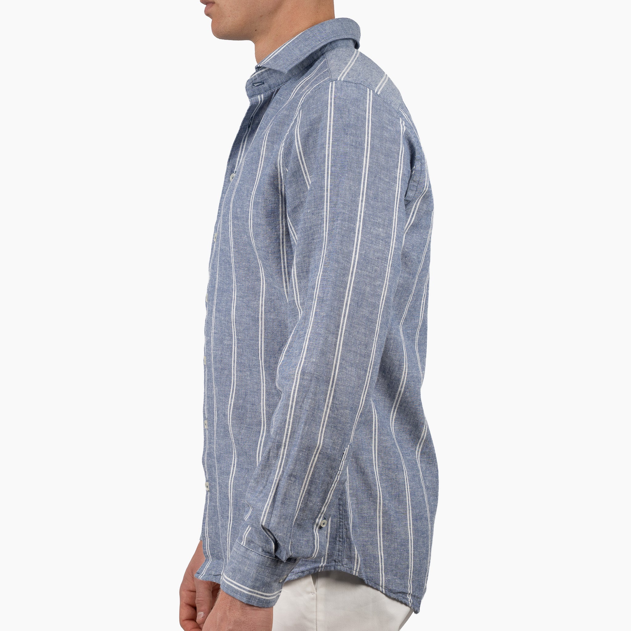 SEVEN DIALS Linnen Overhemd Blauw / Wit Gestreept | Jerred