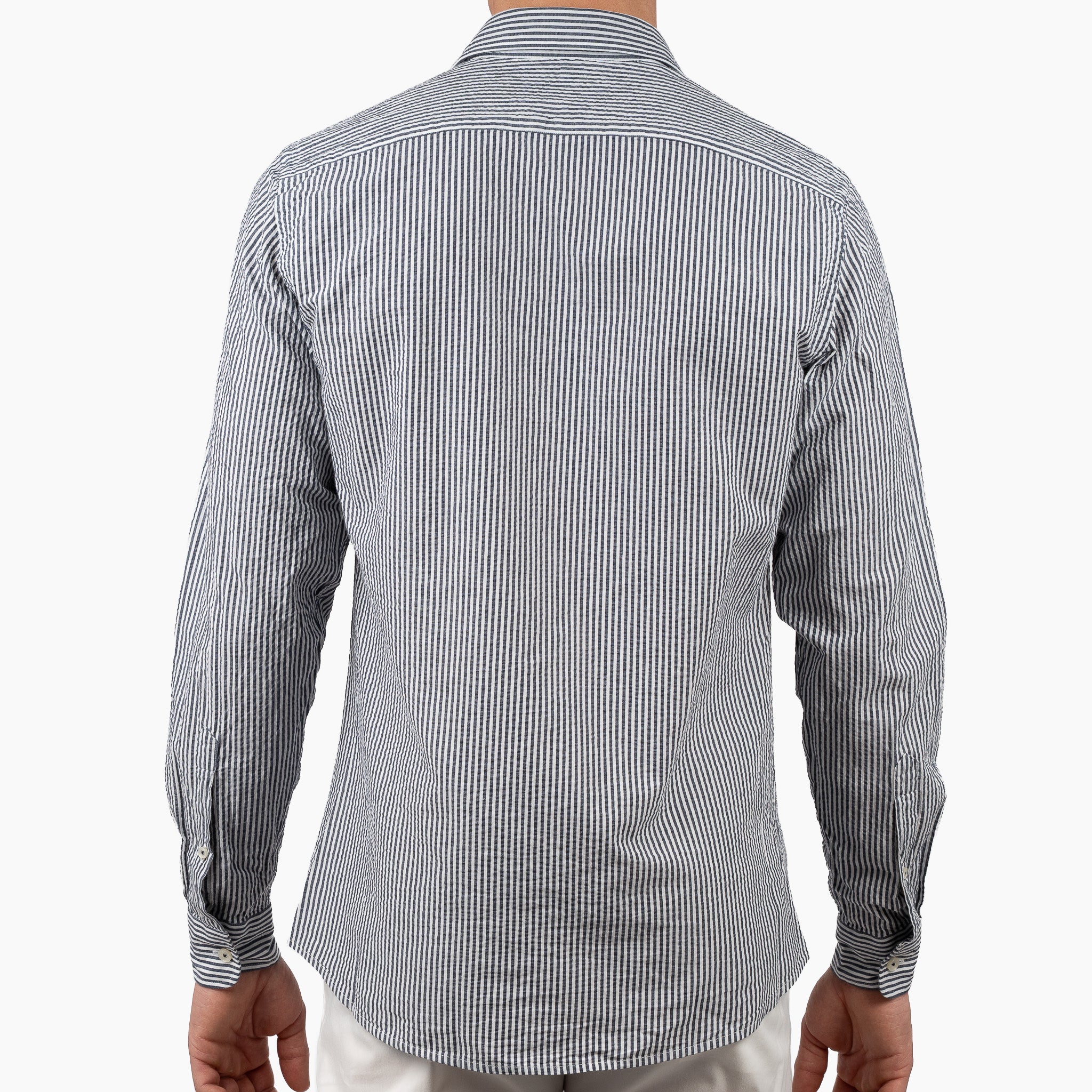 SEVEN DIALS Seersucker Overhemd Blauw Gestreept | Jace