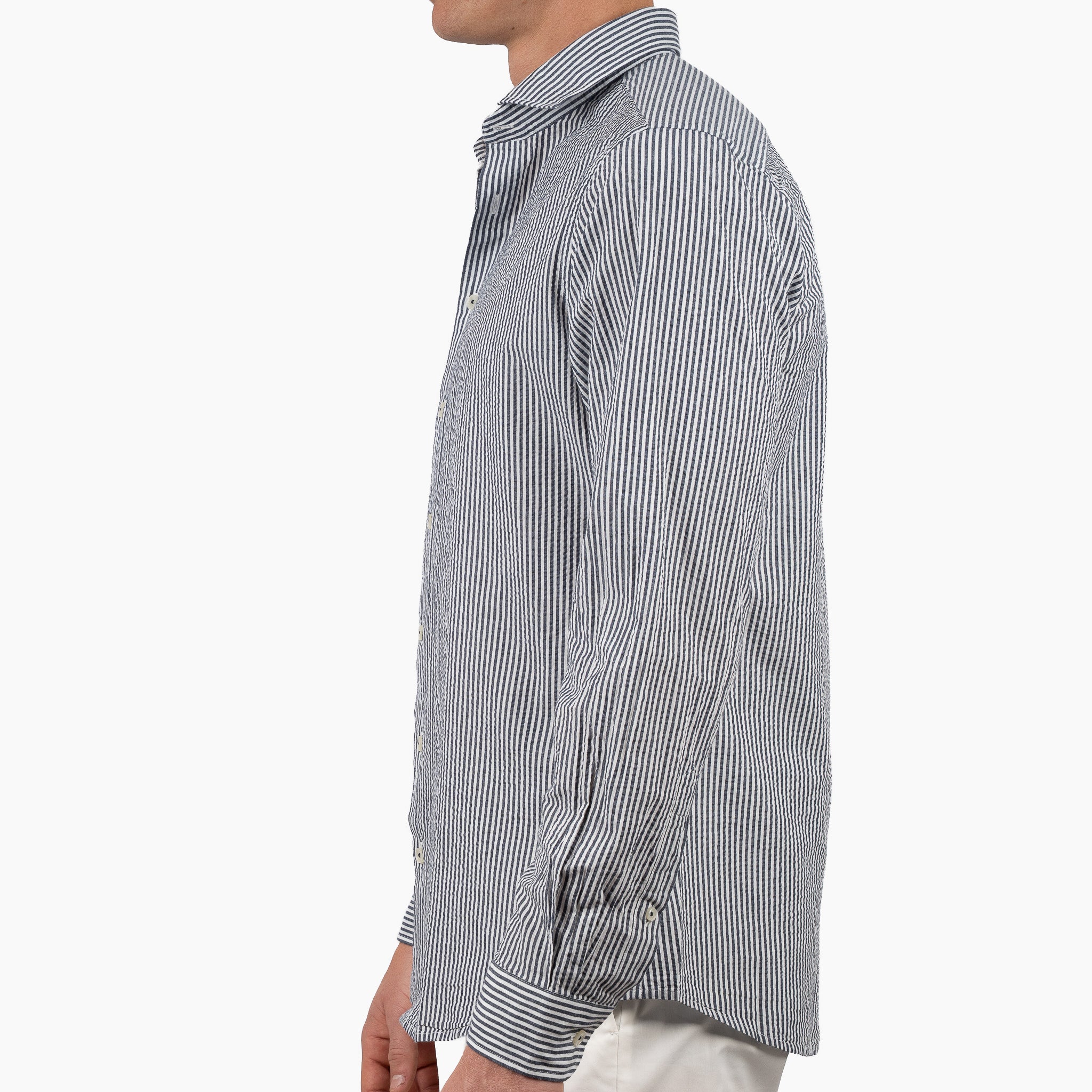 SEVEN DIALS Seersucker Overhemd Blauw Gestreept | Jace