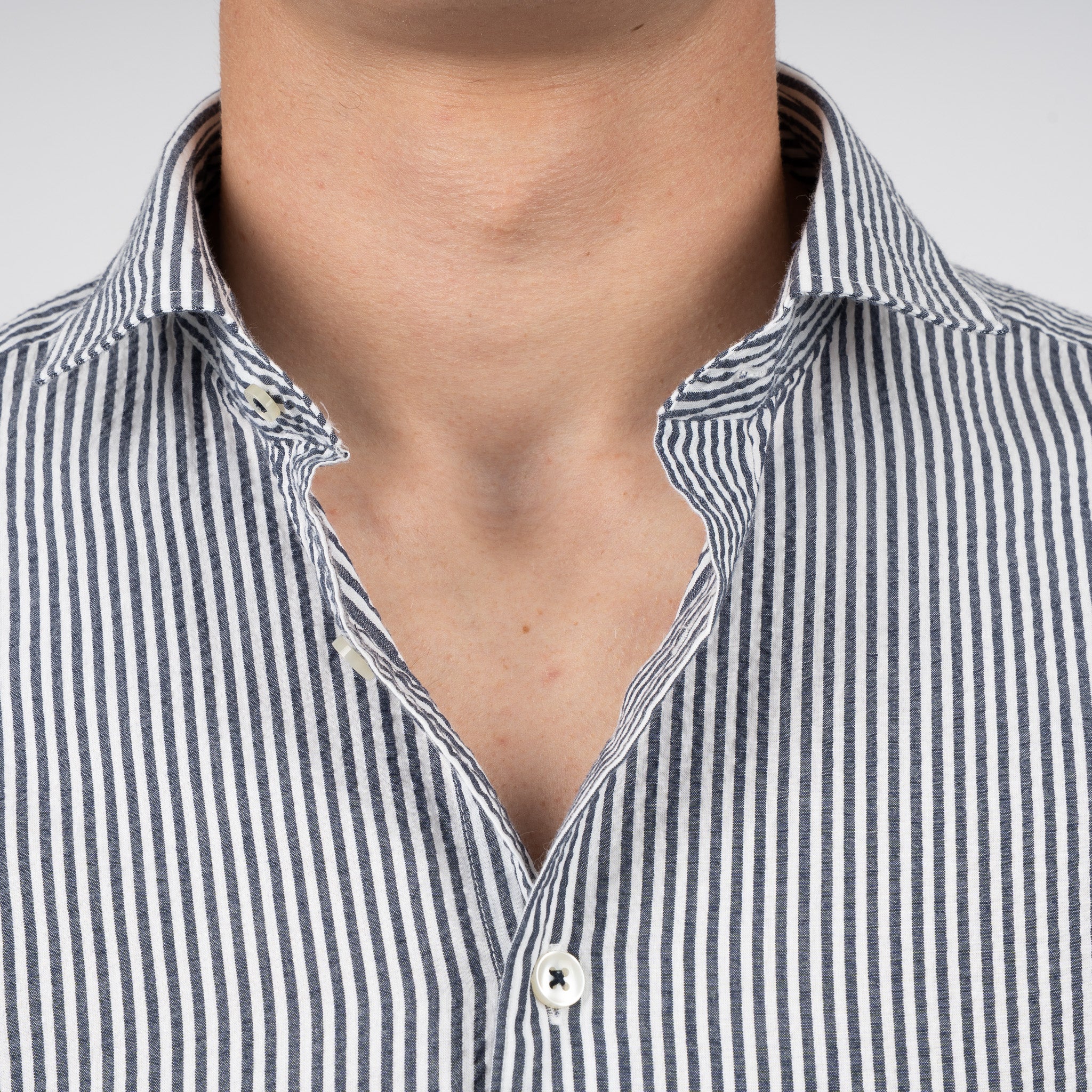 SEVEN DIALS Seersucker Overhemd Blauw Gestreept | Jace