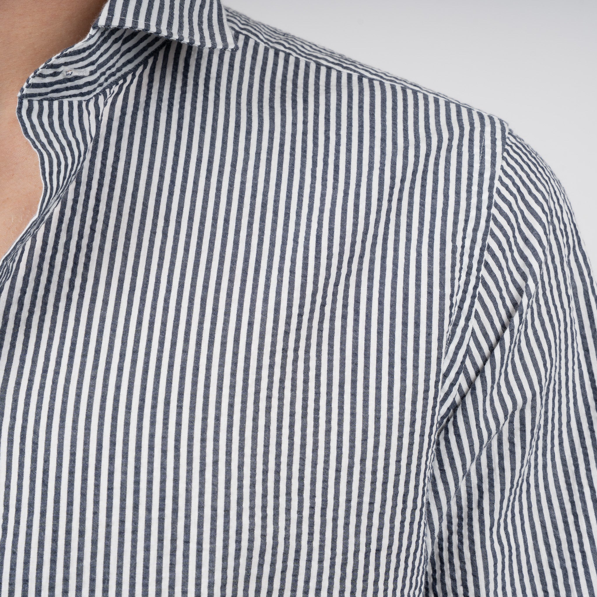 SEVEN DIALS Seersucker Overhemd Blauw Gestreept | Jace