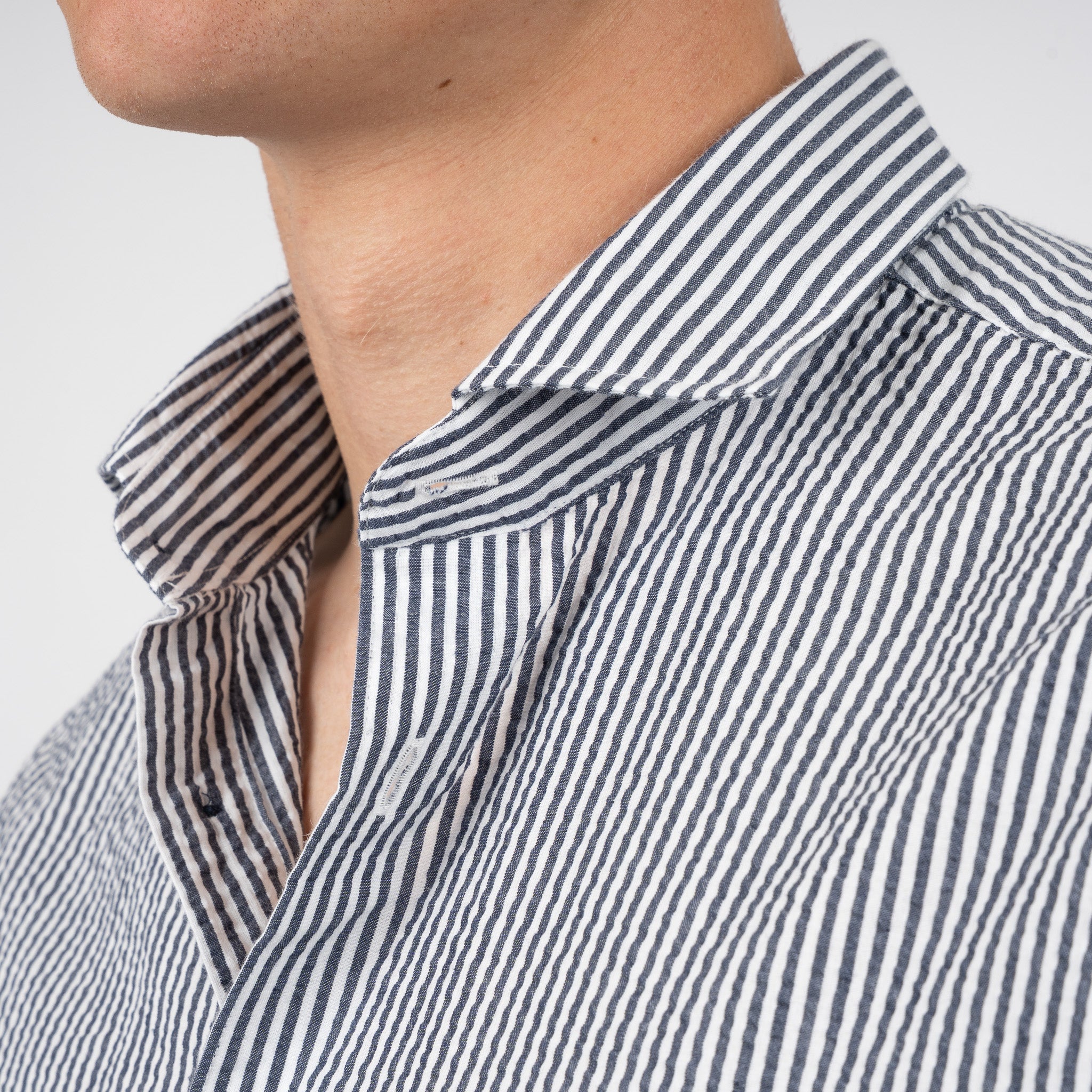 SEVEN DIALS Seersucker Overhemd Blauw Gestreept | Jace