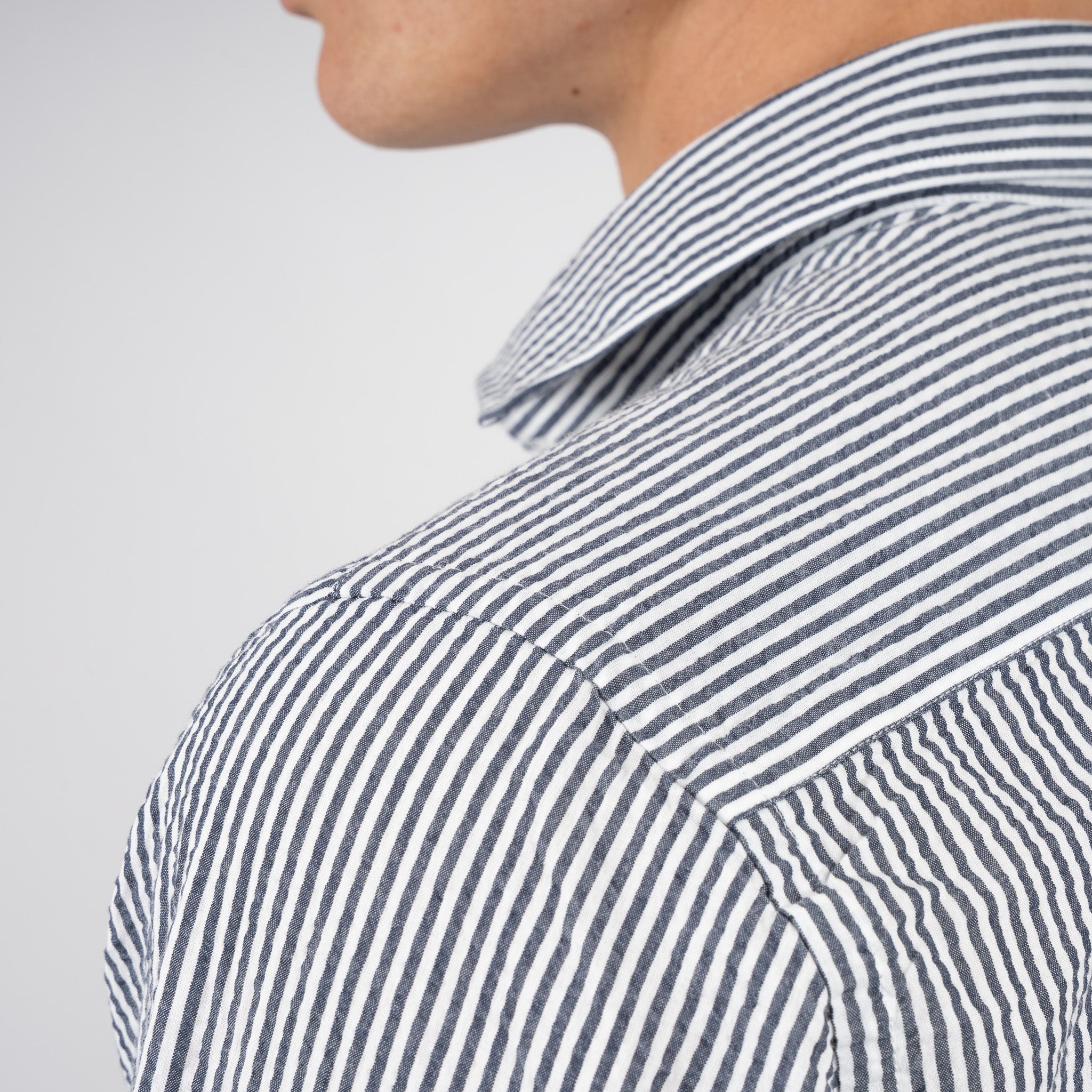 SEVEN DIALS Seersucker Overhemd Blauw Gestreept | Jace