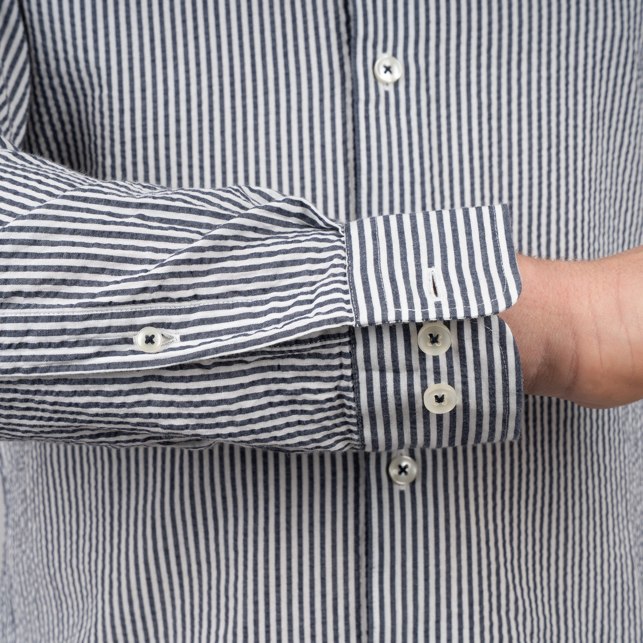 SEVEN DIALS Seersucker Overhemd Blauw Gestreept | Jace