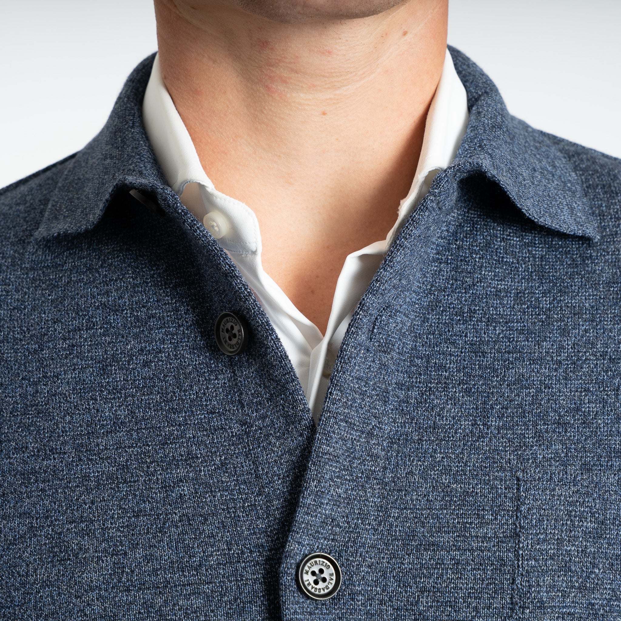 Maurizio Baldassari Gebreid Overshirt Jeansblauw | Milano