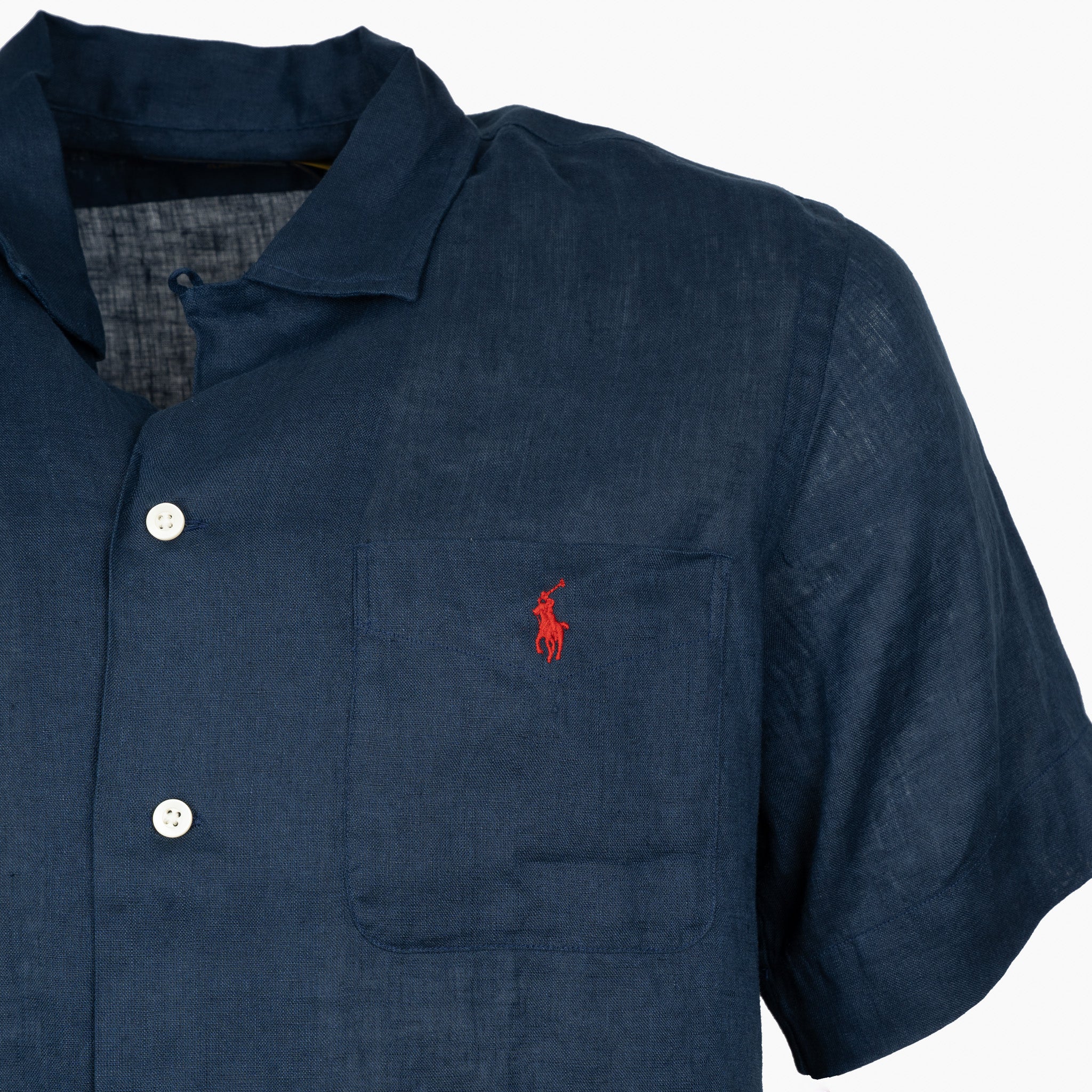 Ralph Lauren Overhemd Linnen Korte Mouw Blauw | Classic Fit