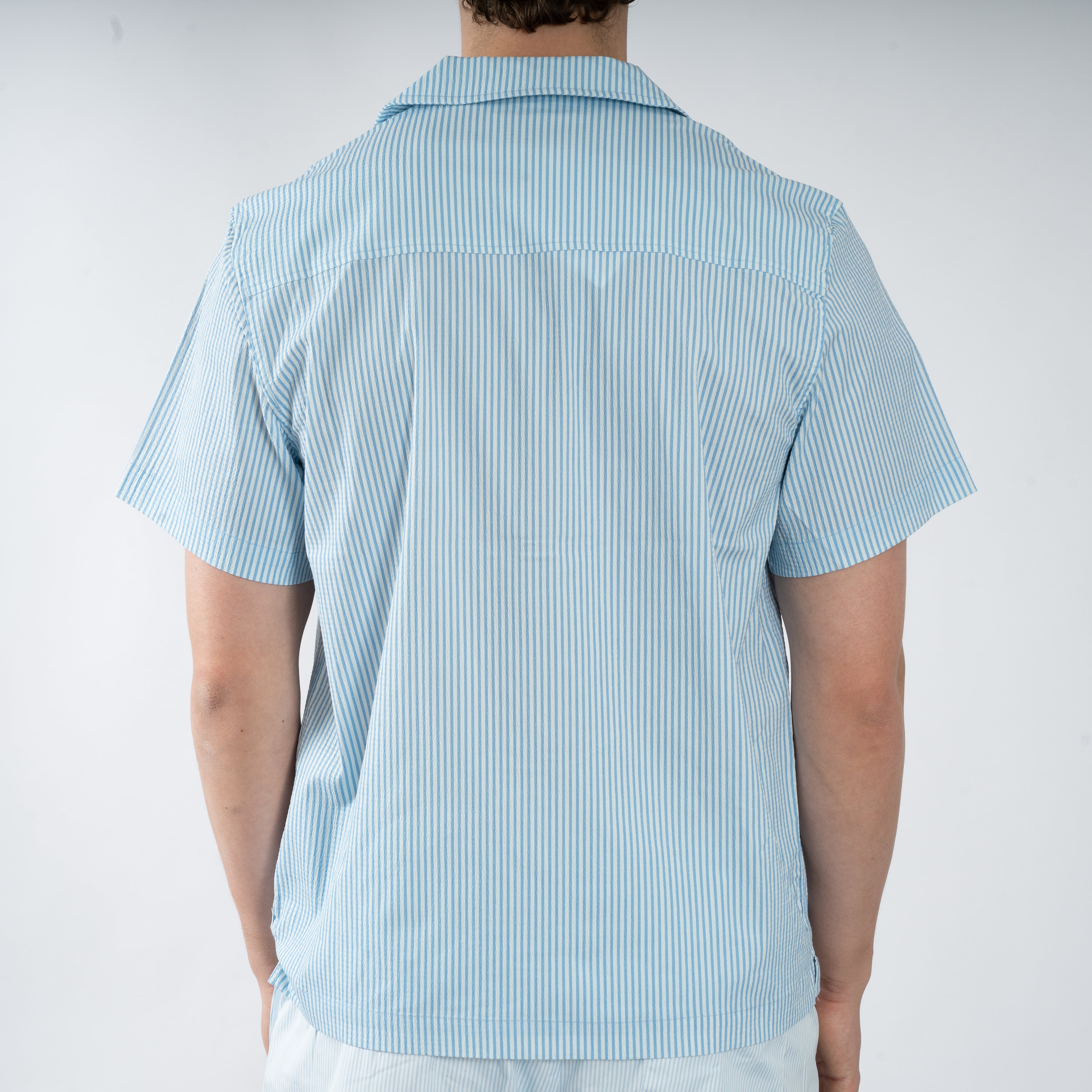 Olaf Korte Mouwen Overhemd Lichtblauw | STRIPE SUN AOP CAMP SHIRT