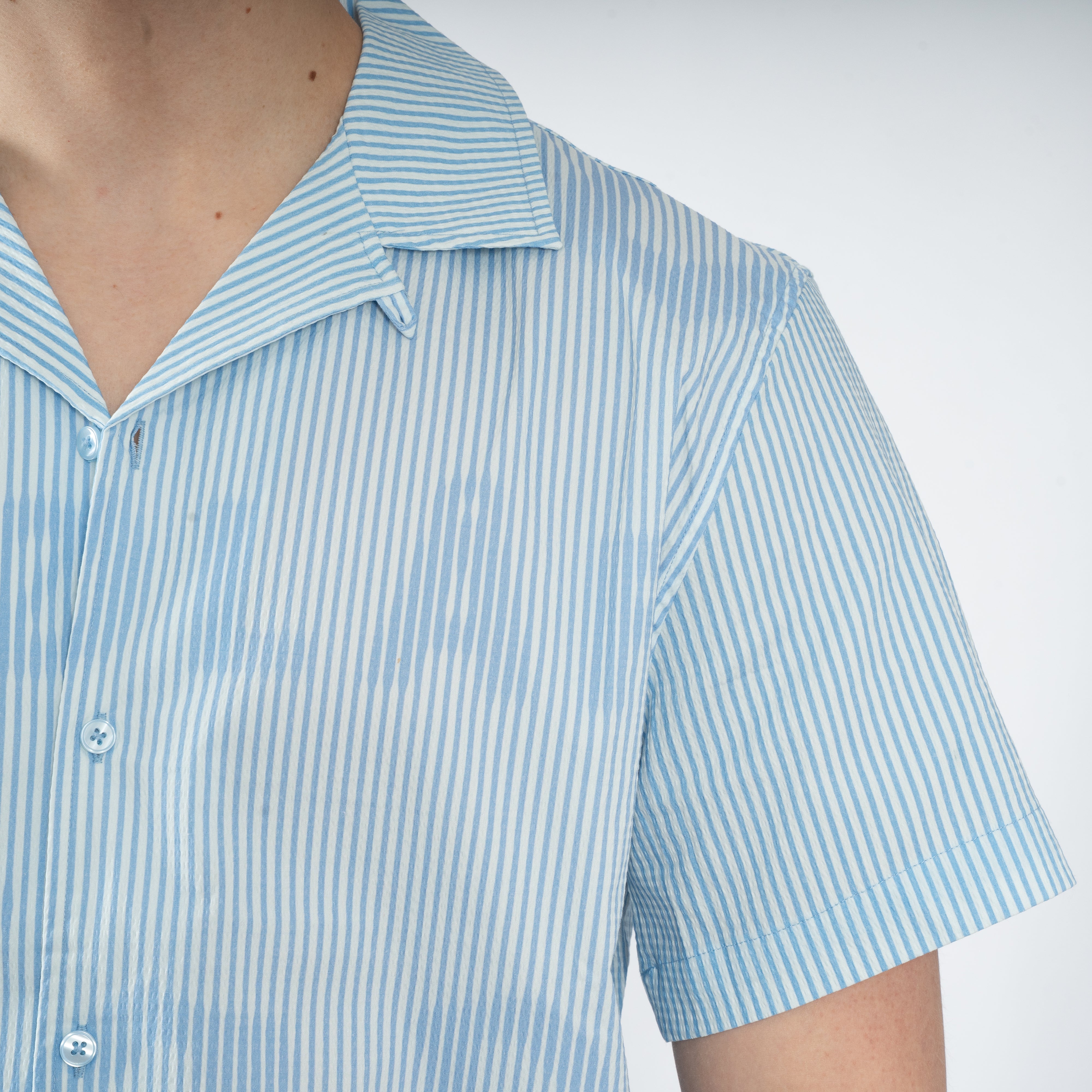 Olaf Korte Mouwen Overhemd Lichtblauw | STRIPE SUN AOP CAMP SHIRT