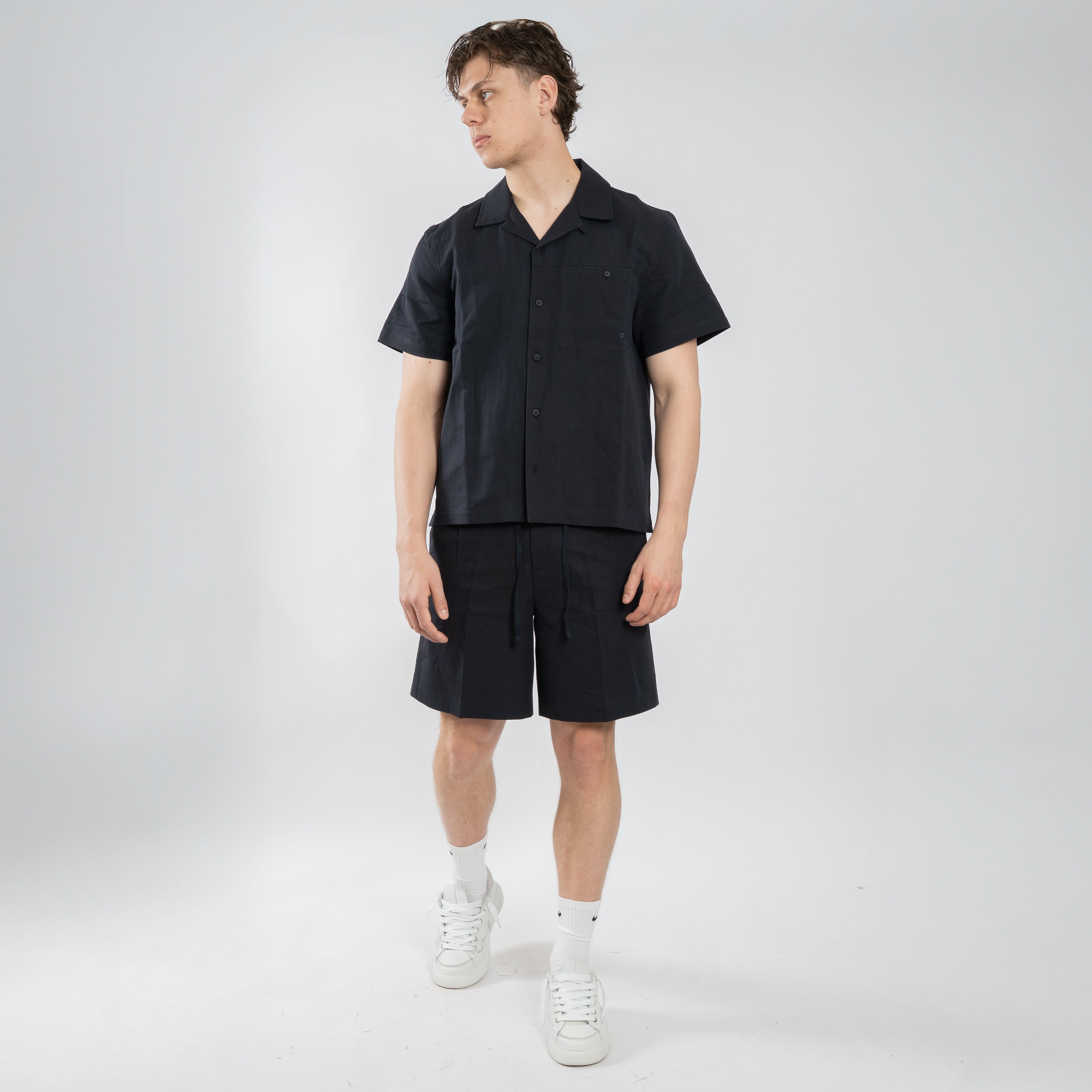 Olaf Korte Mouwen Overhemd Donkerblauw | Sun Linen Shirt