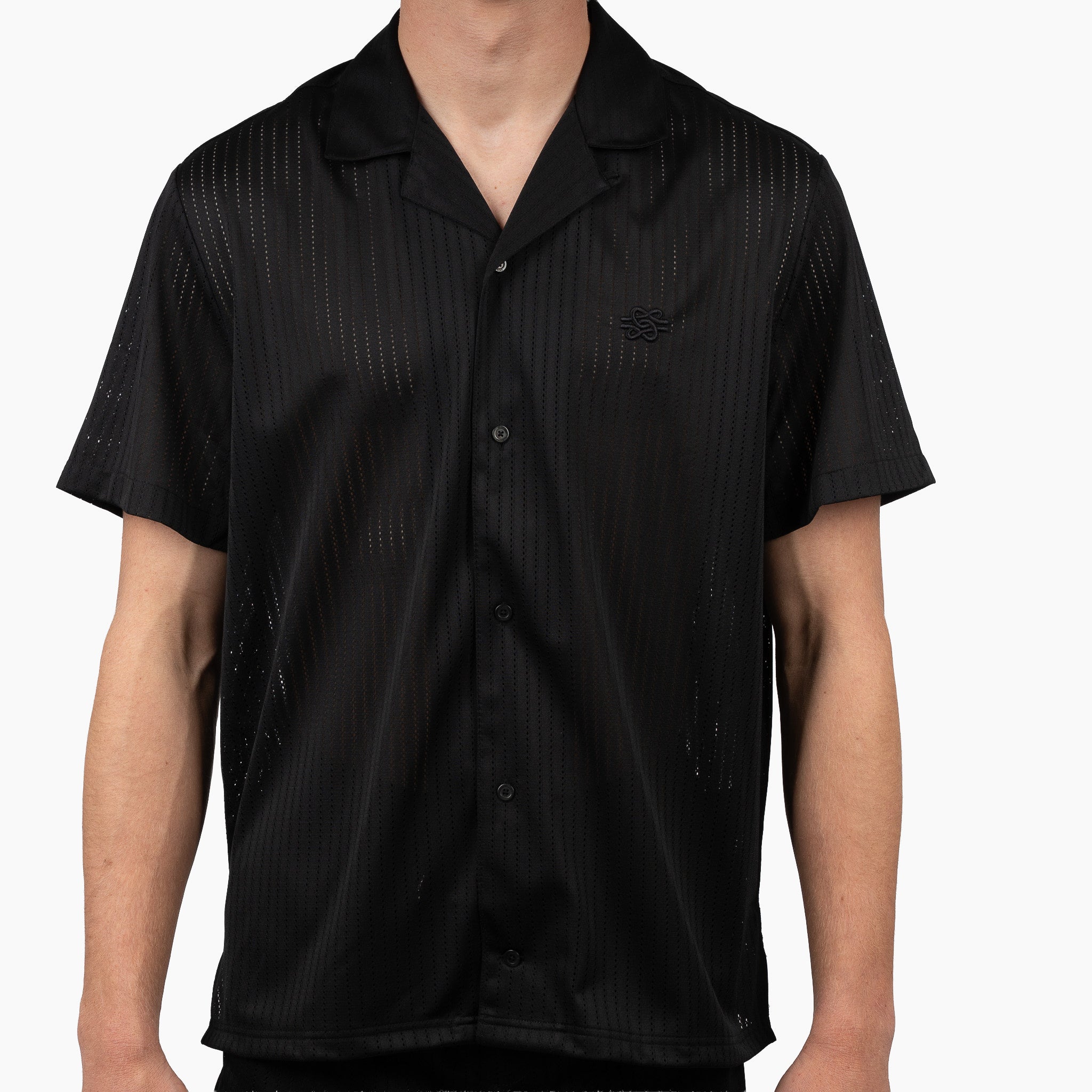 Filling Pieces Overhemd Korte Mouw Zwart | Resort Shirt