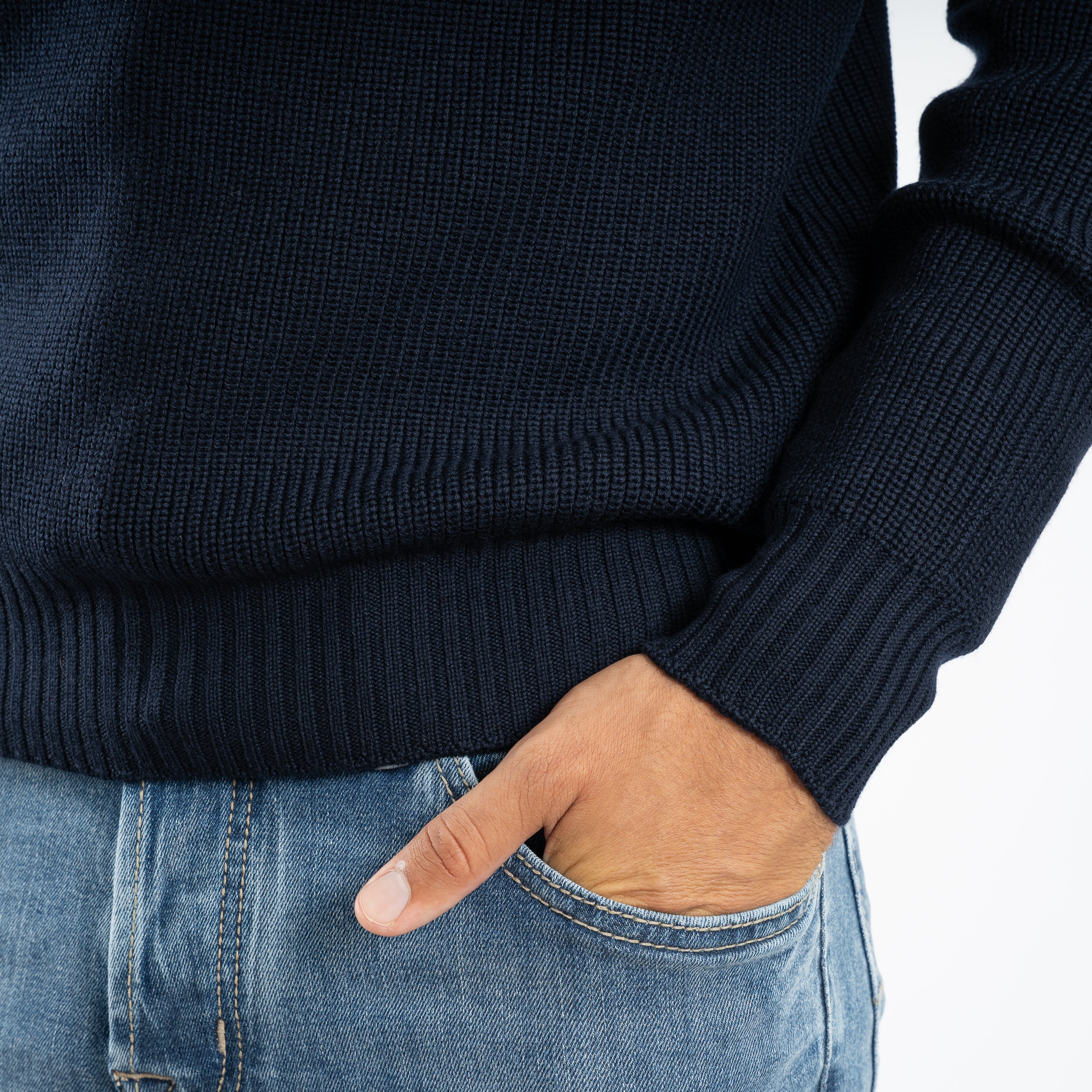 Gran Sasso Gebreide Trui met Rits Donkerblauw | Cashmere Blend