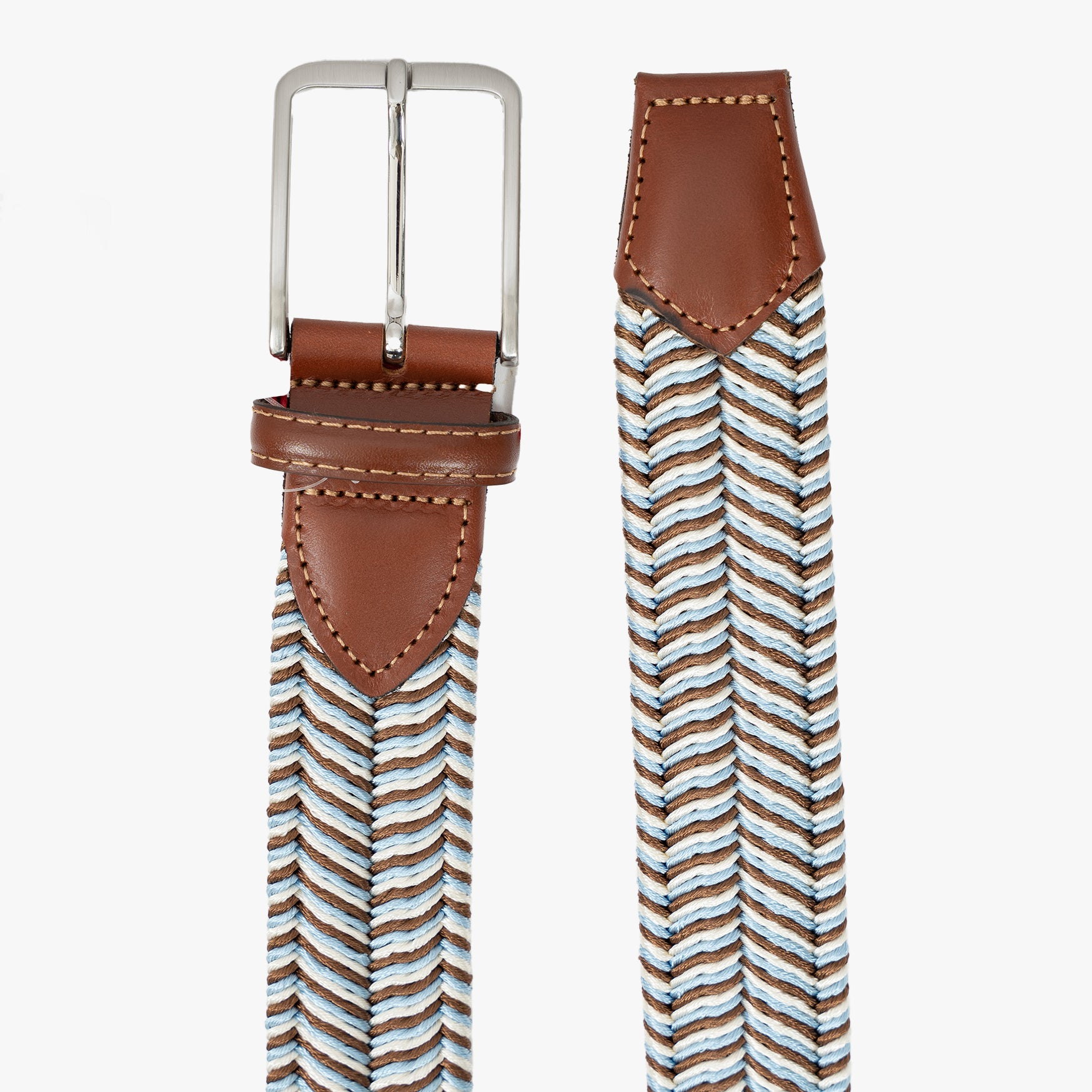 Athison Gevlochten riem Lichtblauw, Beige en Bruin