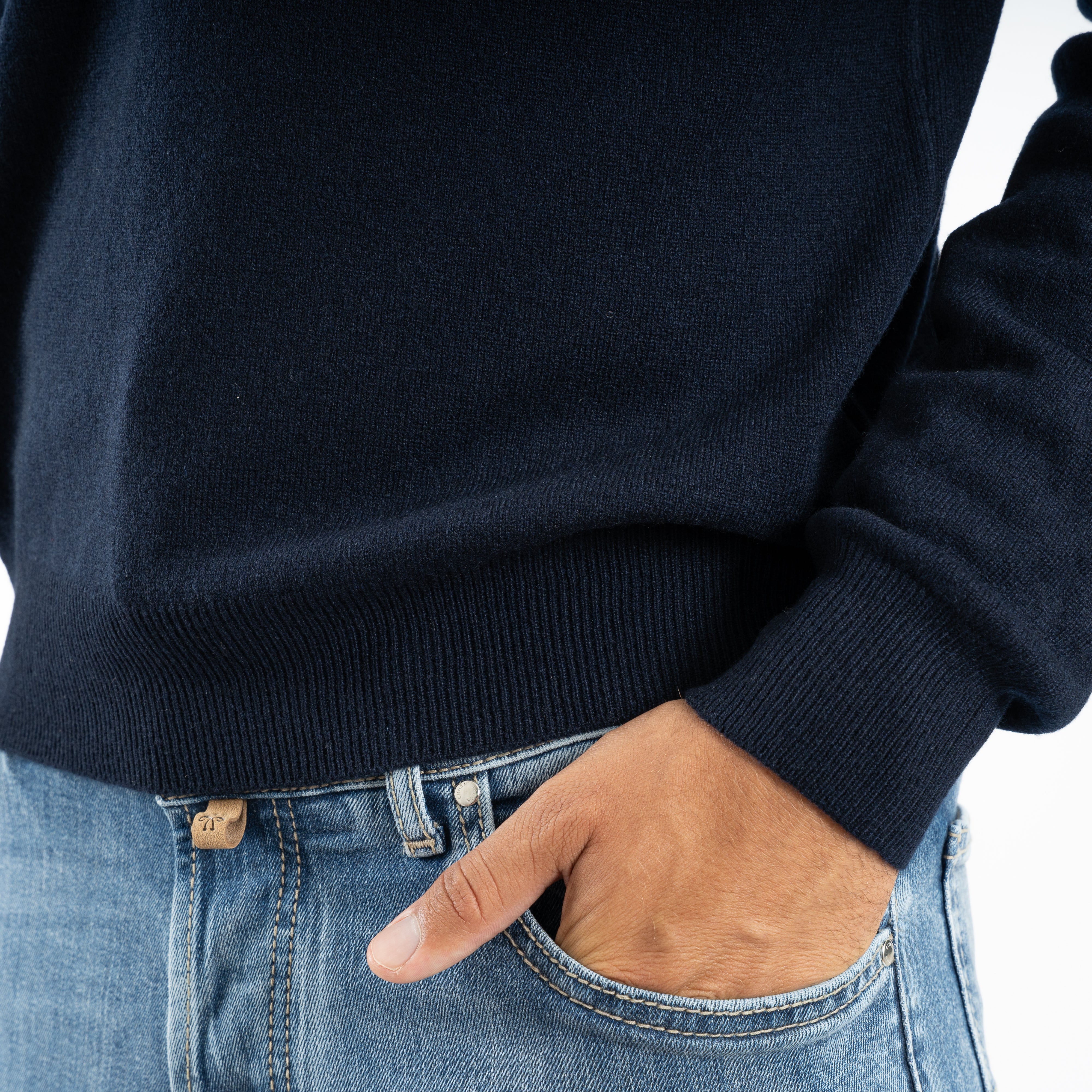 Gran Sasso Gebreide Trui met Rits Donkerblauw | Cashmere Blend