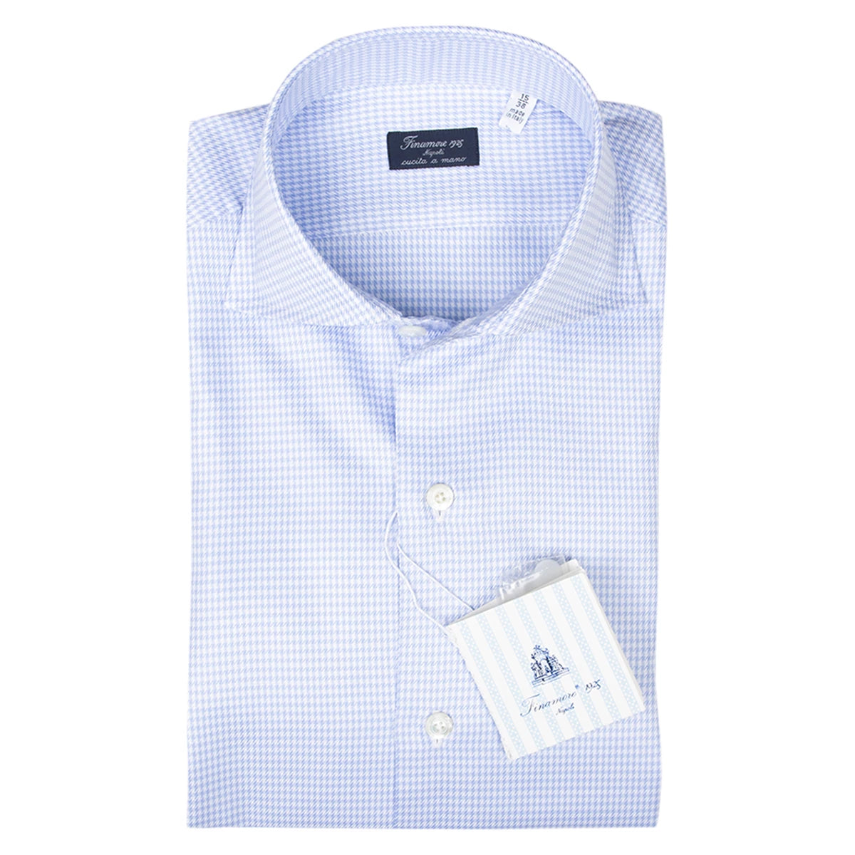 Finamore Overhemd lichtblauw met wit geruit