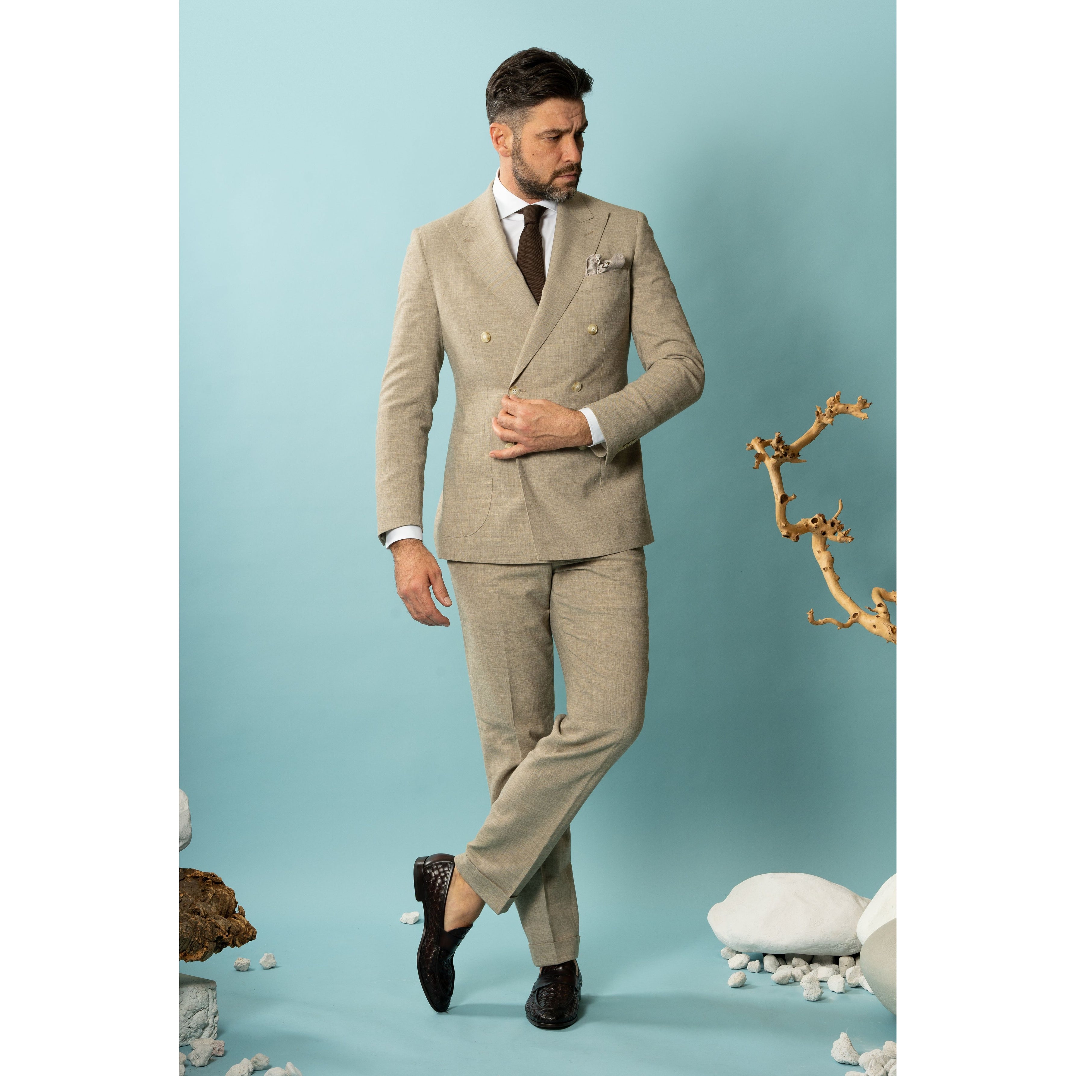 Munro Double-Breasted Kostuum Taupe | Paulo Oliveira